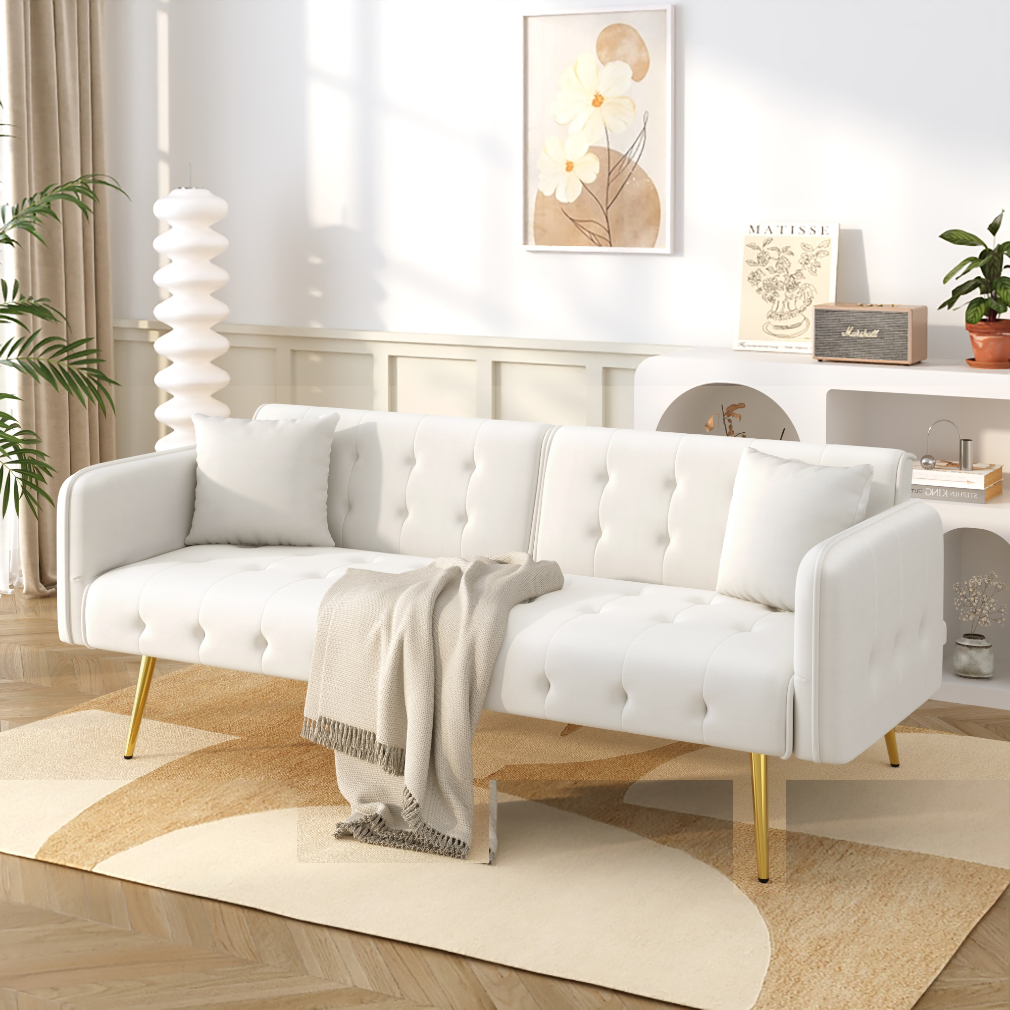 Canapé Convertible 2 Places Dimensions 178x82x70 cm, Surface de Sommeil 215x81,5 cm, Design Contemporain avec Pieds Surélevés