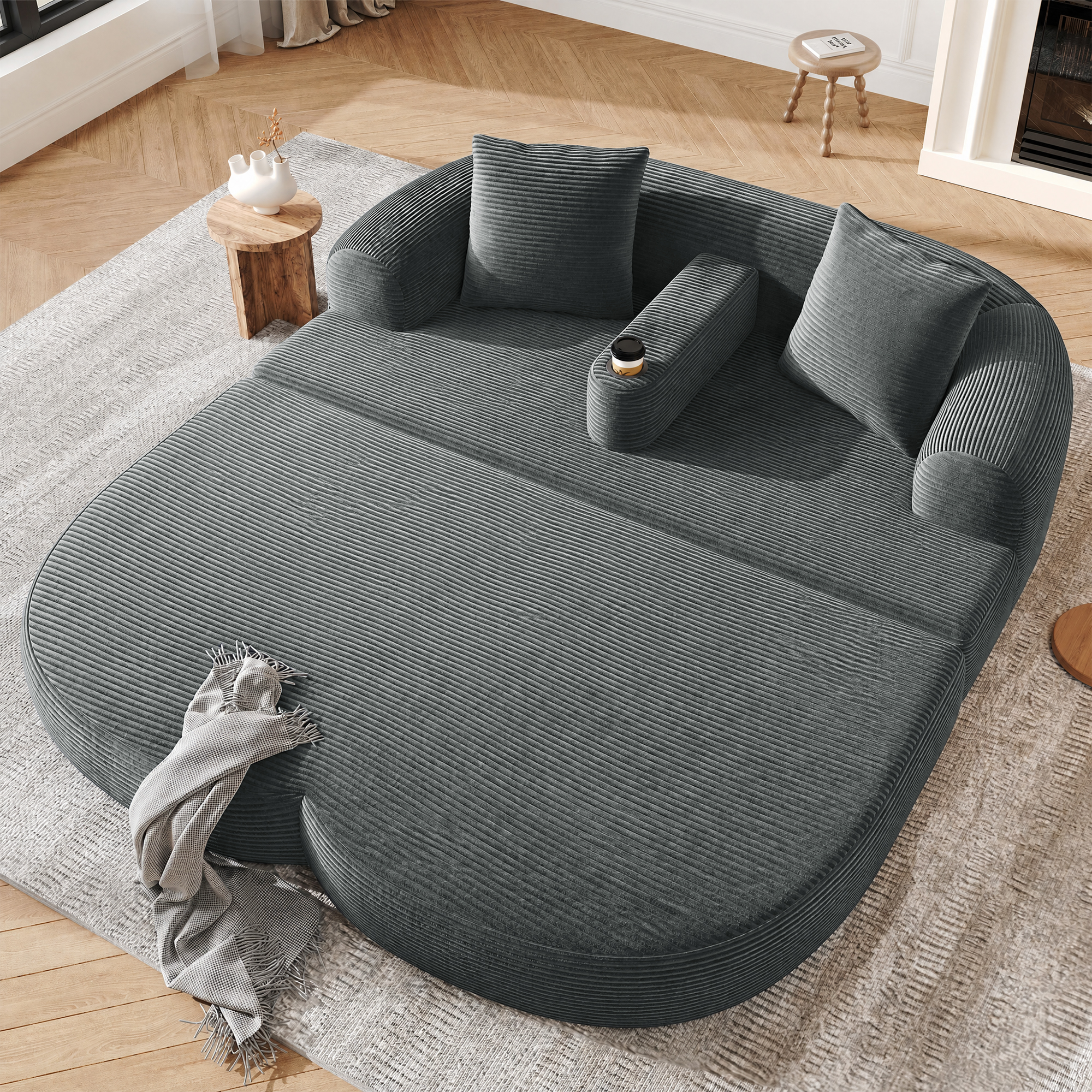Canapé convertible 2 places sans montage avec accoudoir amovible et porte-gobelet intégré pour appartement