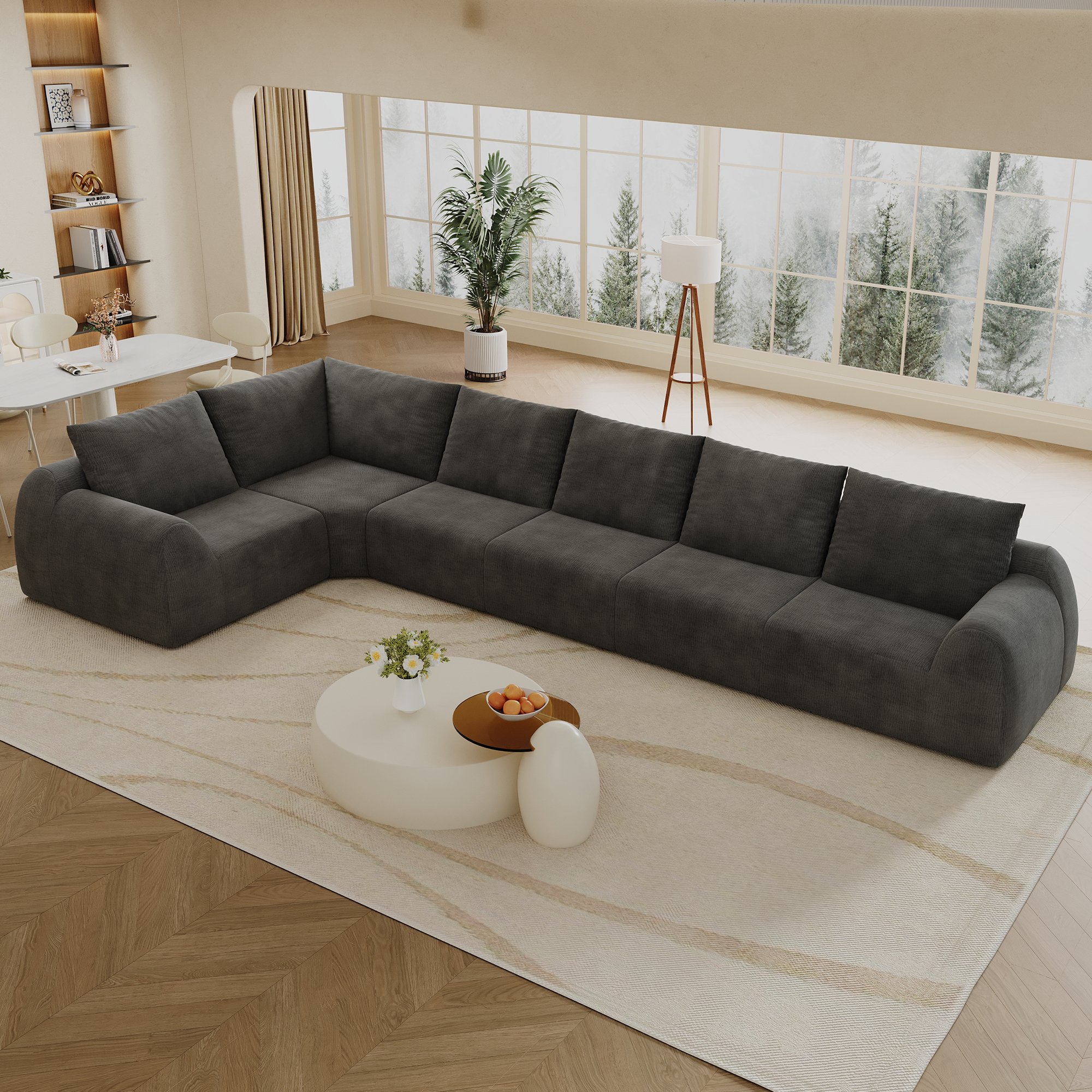 Canapé droit sans montage 401x200 cm, mousse haute élasticité confortable, tissu chenille gris foncé, livraison facile