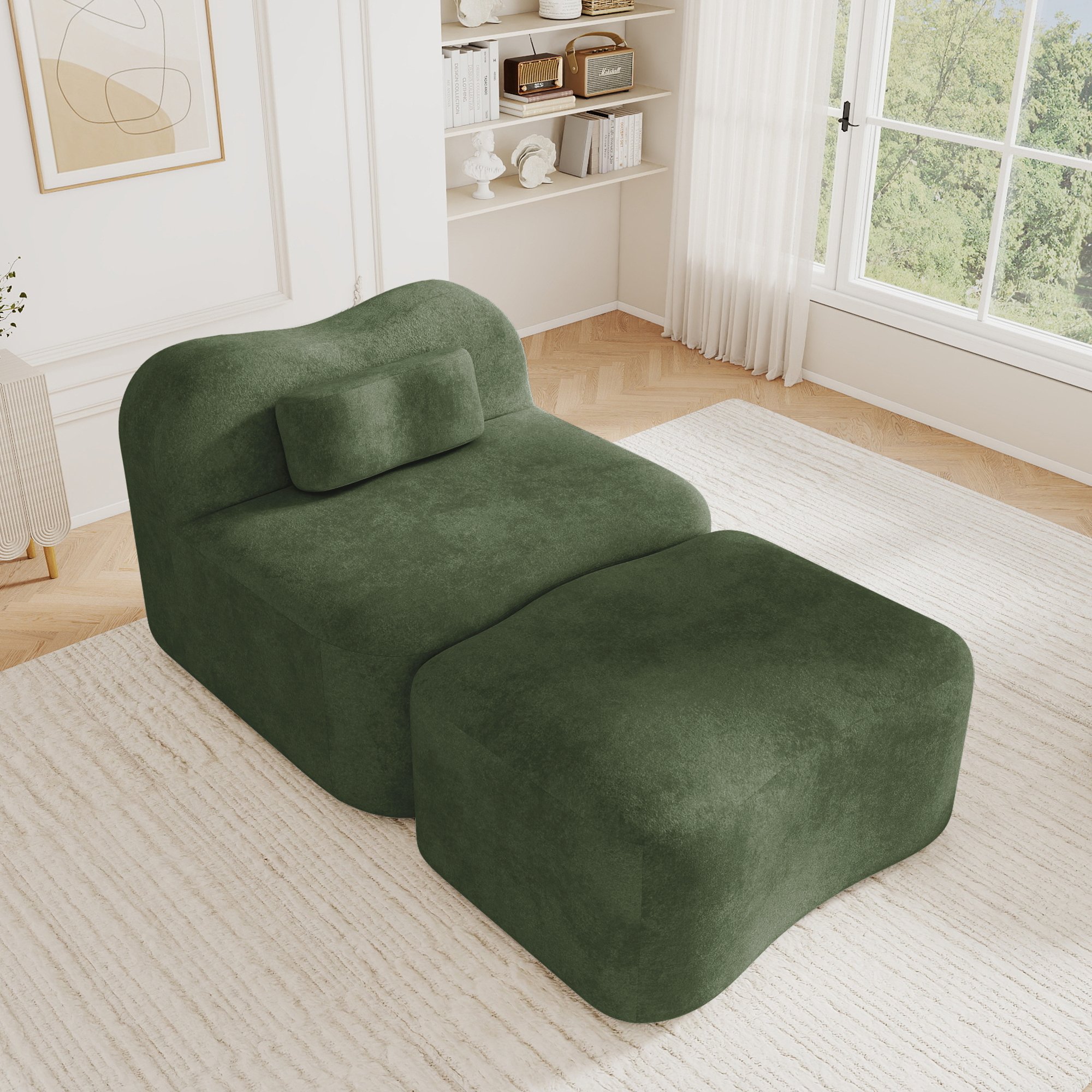Canapé Modulable Vert Velours avec Ottoman Design Ondulé Mousse Haute Densité pour Salon Appartement Chambre à Coucher