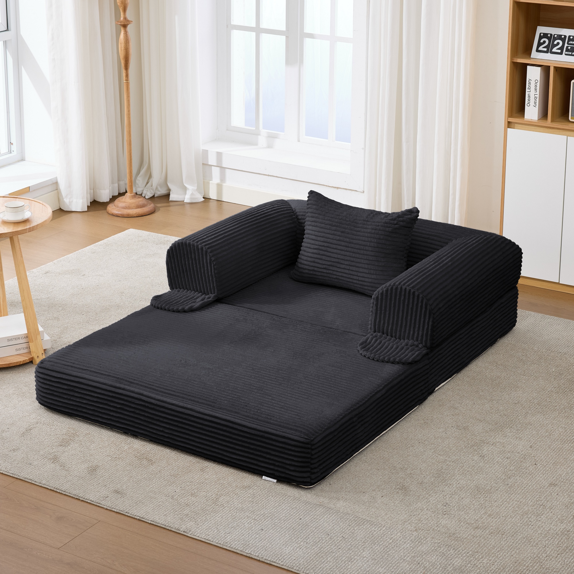 Fauteuil Convertible Sans Outil Transformable En Lit D'appoint Compact Pour Studio Et Salon Noir