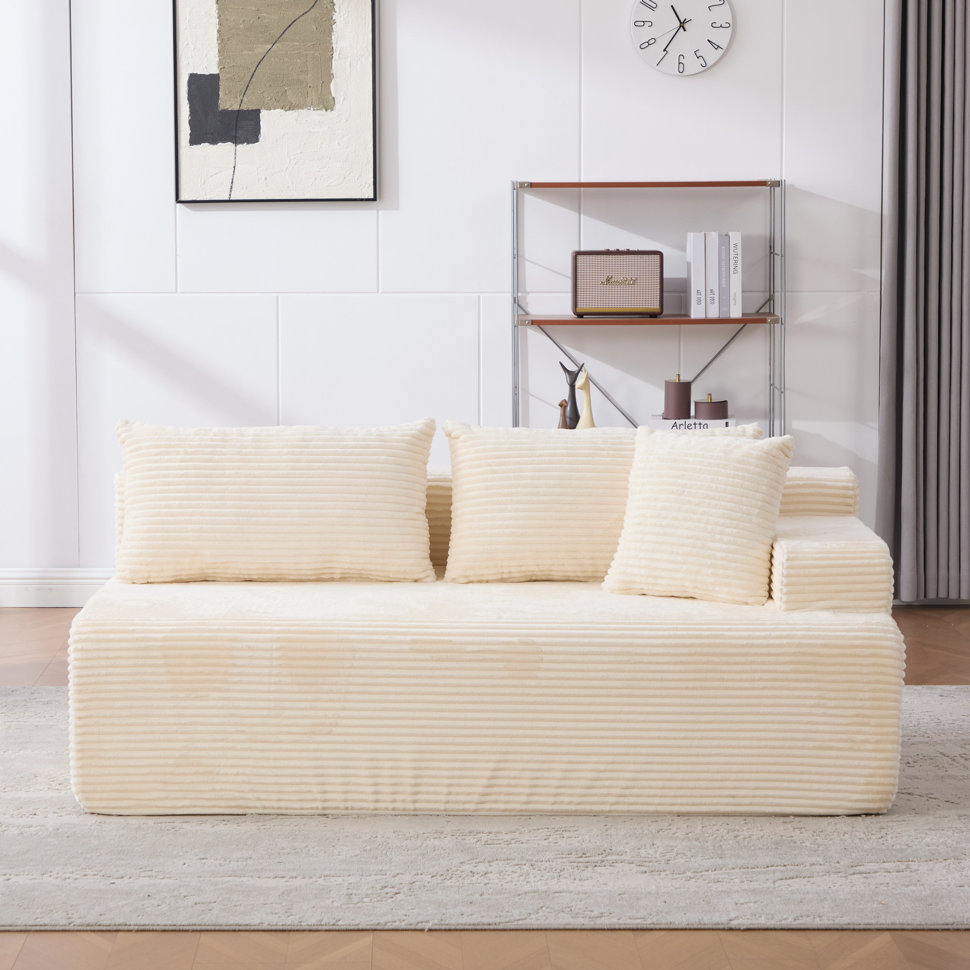 Méridienne Modulable Salon Contemporain Chenille Beige Mousse 30D Retour Forme Rapide