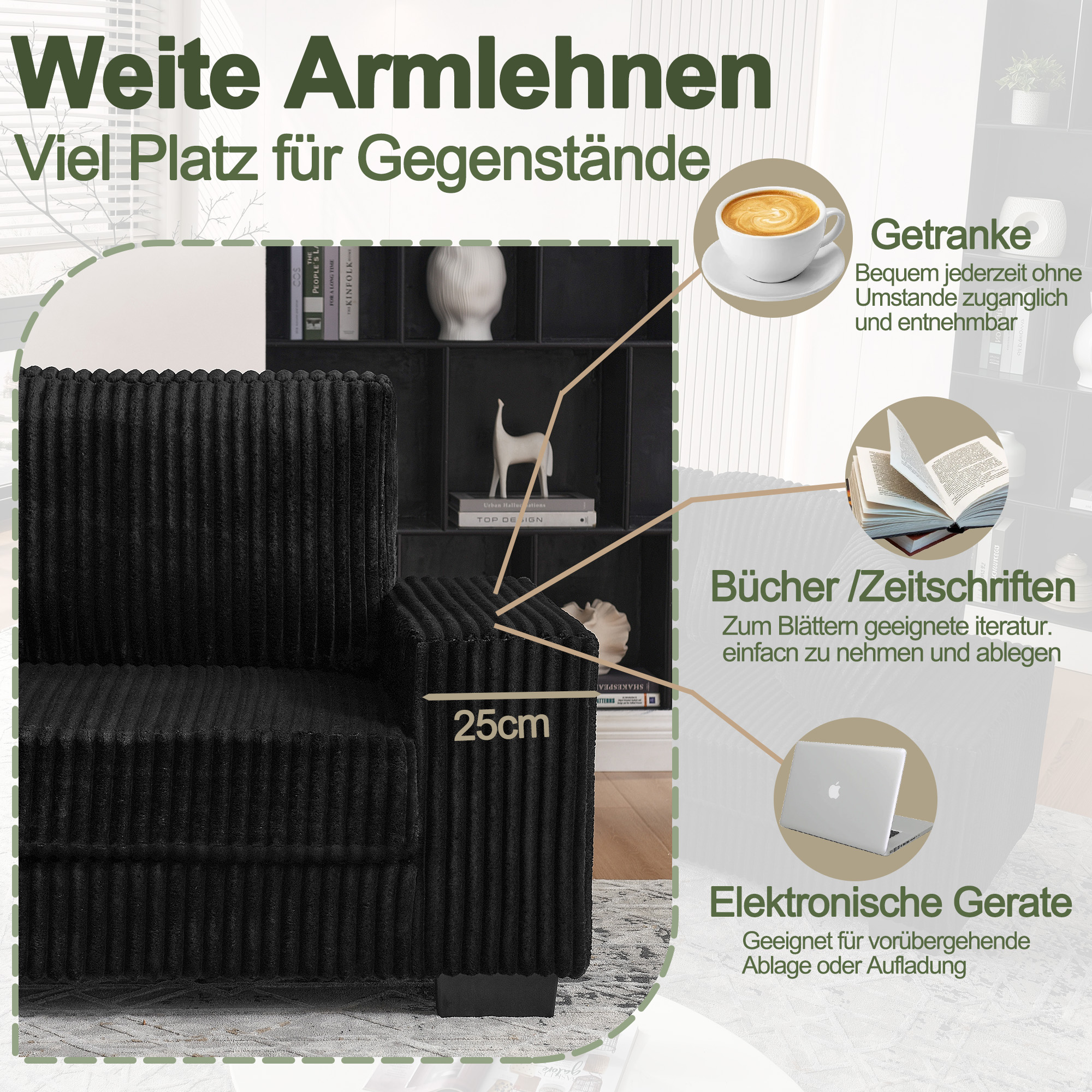 Canapé d'angle modulable noir 4 places avec coussins et pouf ovale ajustable pour salon ou bureau
