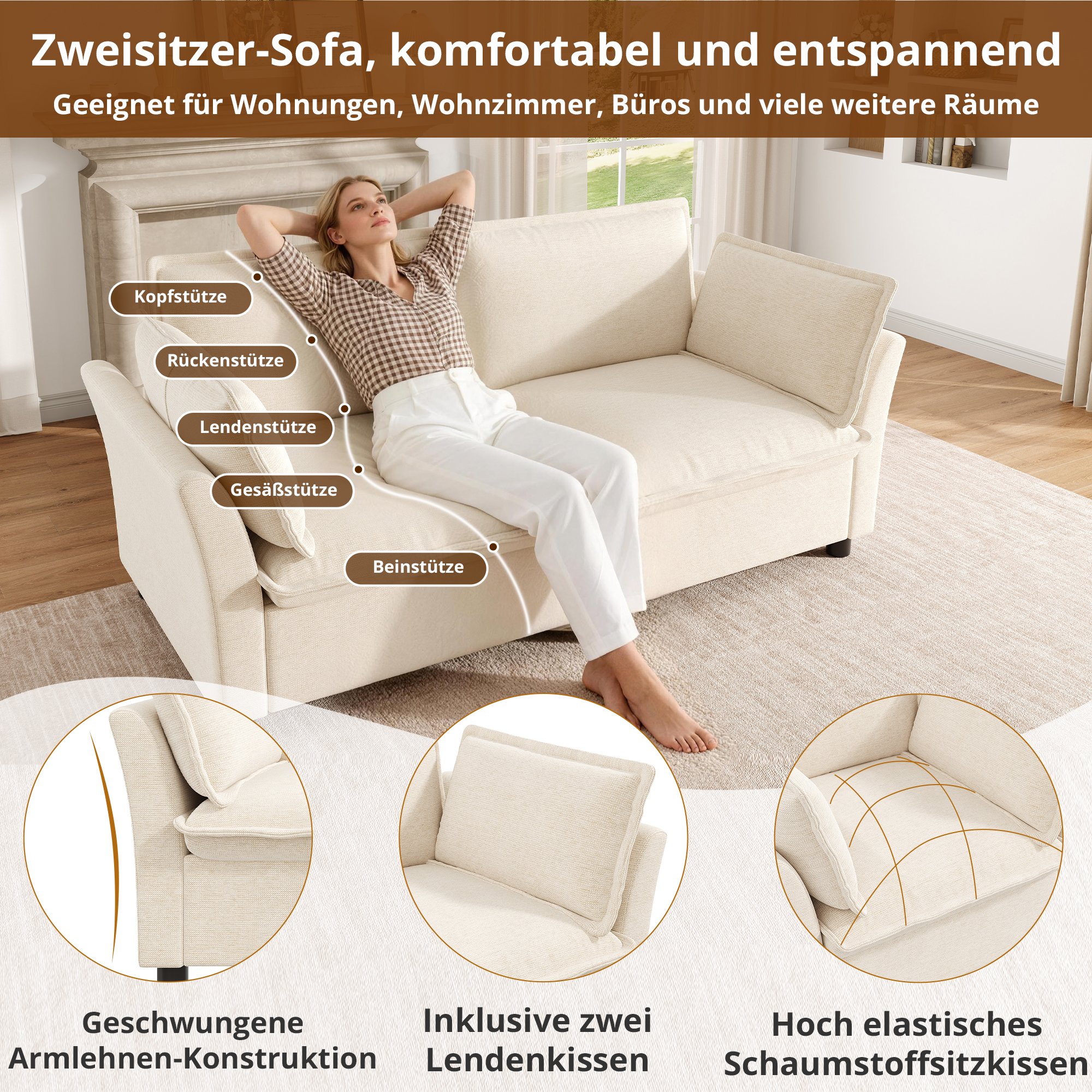 Ensemble Canapé Modulable Beige Chenille, 3+2 Places, Design Nuage Doux, Assemblage Facile avec Outils Inclus, Livraison 4 Colis
