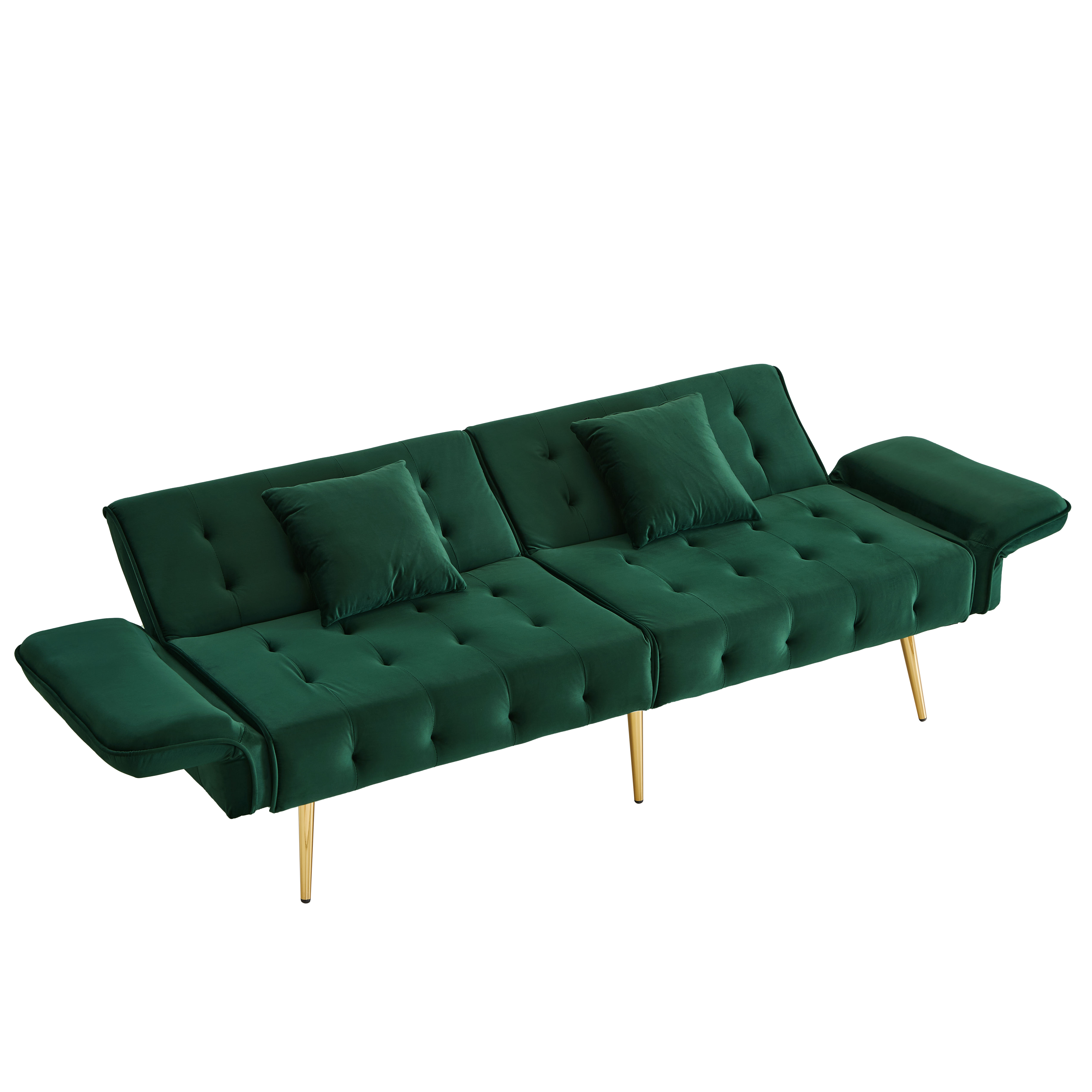 Canapé Convertible 2 Places Vert - Canapé-Lit Velours avec Dos et Accoudoirs Réglables pour Salon Moderne