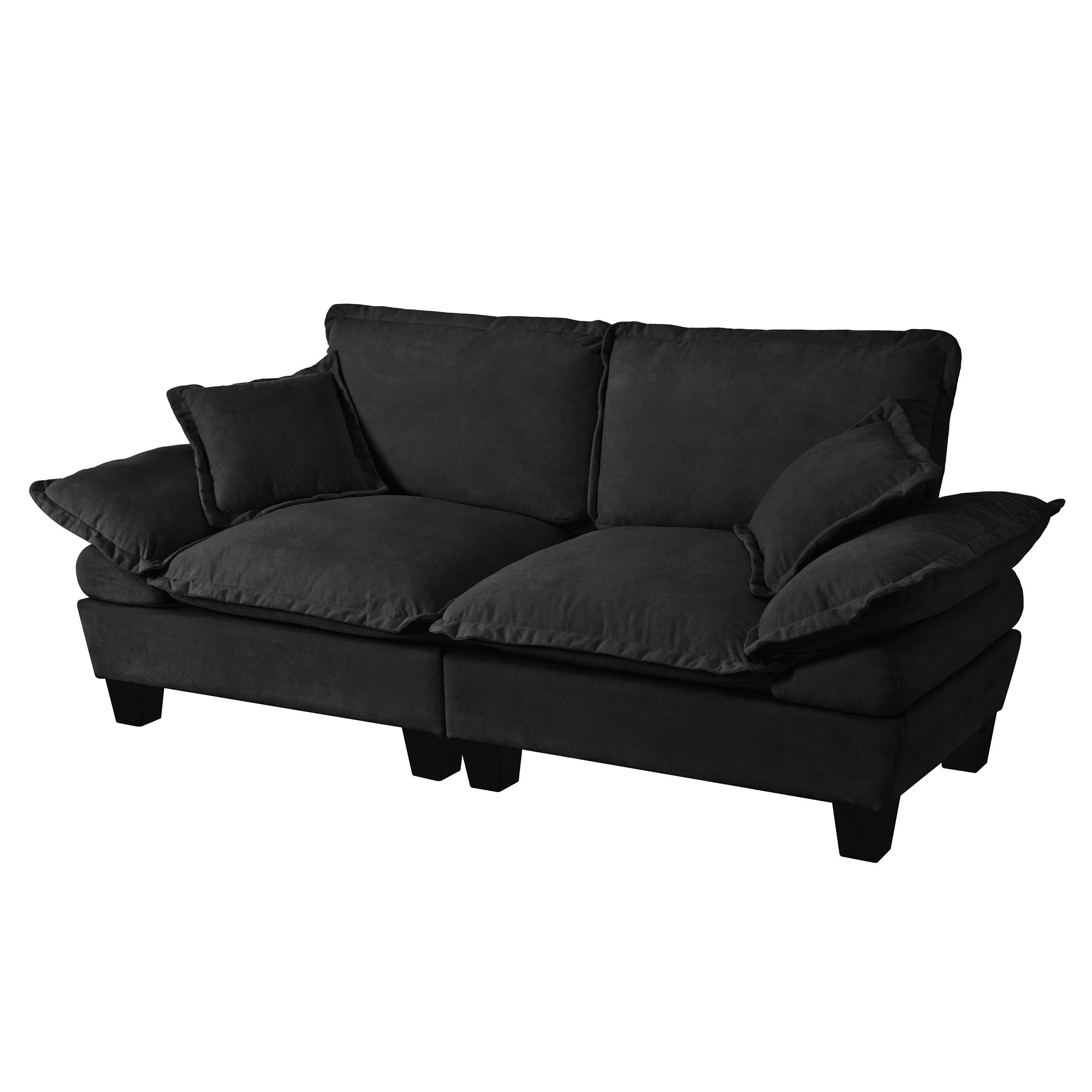 Canapé Droit 2 Places en Tissu Chenille Noir, Canapé Segmenté Moderne avec Accoudoirs Courbés pour Salon Contemporain