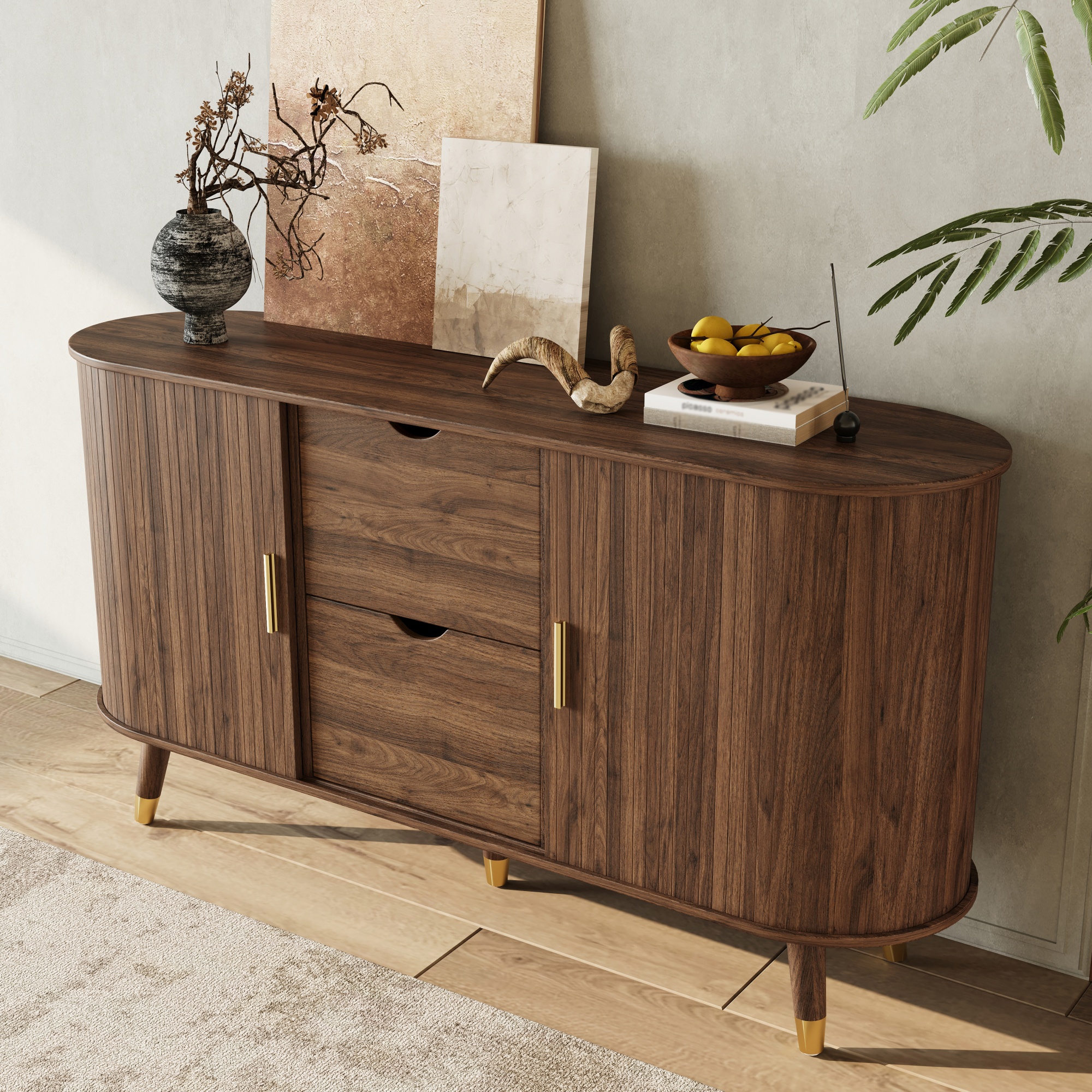 Buffet Étroit 140x40x79,5 cm pour Couloir ou Salon, Meuble de Rangement Compact avec 2 Tiroirs et 2 Portes Coulissantes