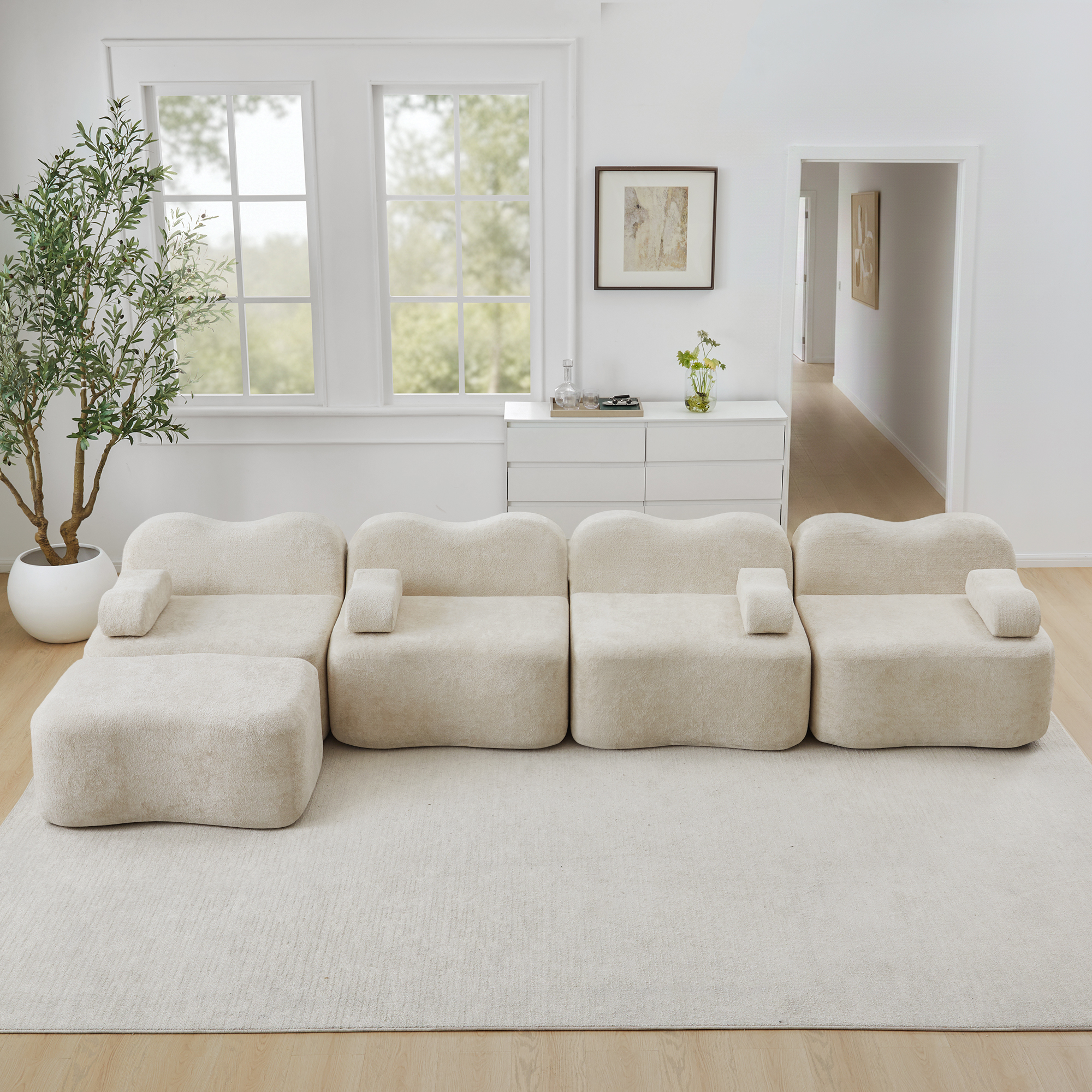 Canapé d'angle modulable avec coffre de rangement intégré, assise profonde en mousse 32D haute résilience et velours doux