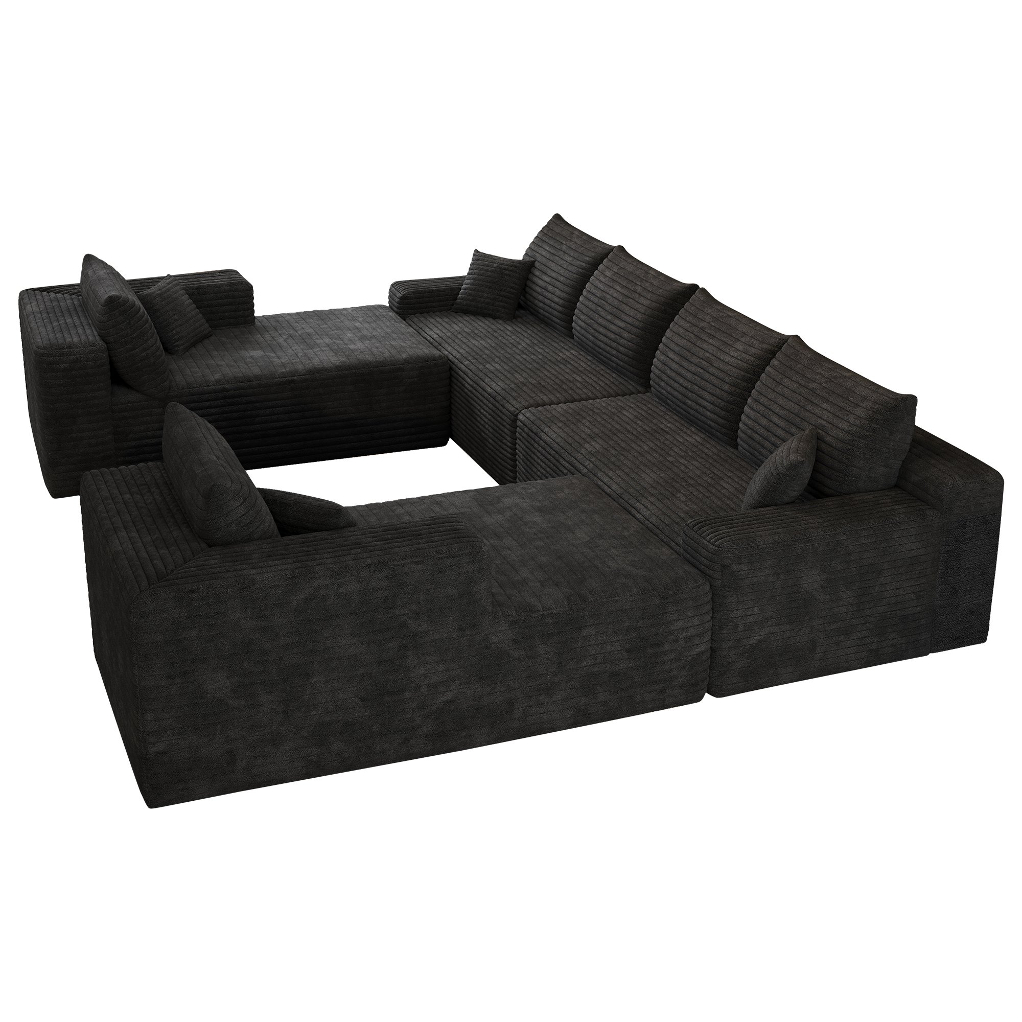 Canapé modulable noir en corduroy 302x242cm sans structure avec mousse haute élasticité pour salon moderne et confortable