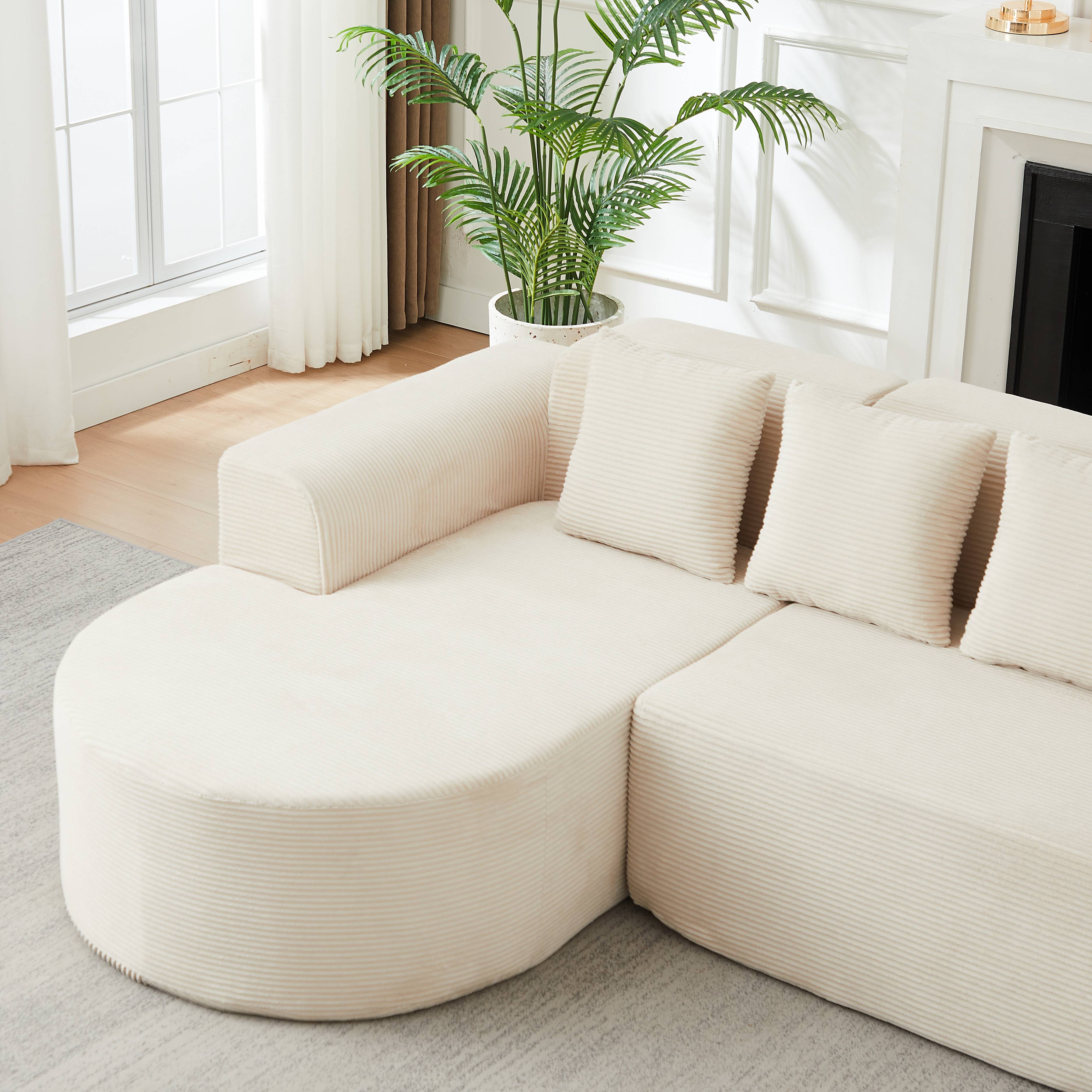 Canapé d'angle structure rembourrée tissu corduroy doux, accoudoirs arrondis ergonomiques, format L 220cm pour espace vie
