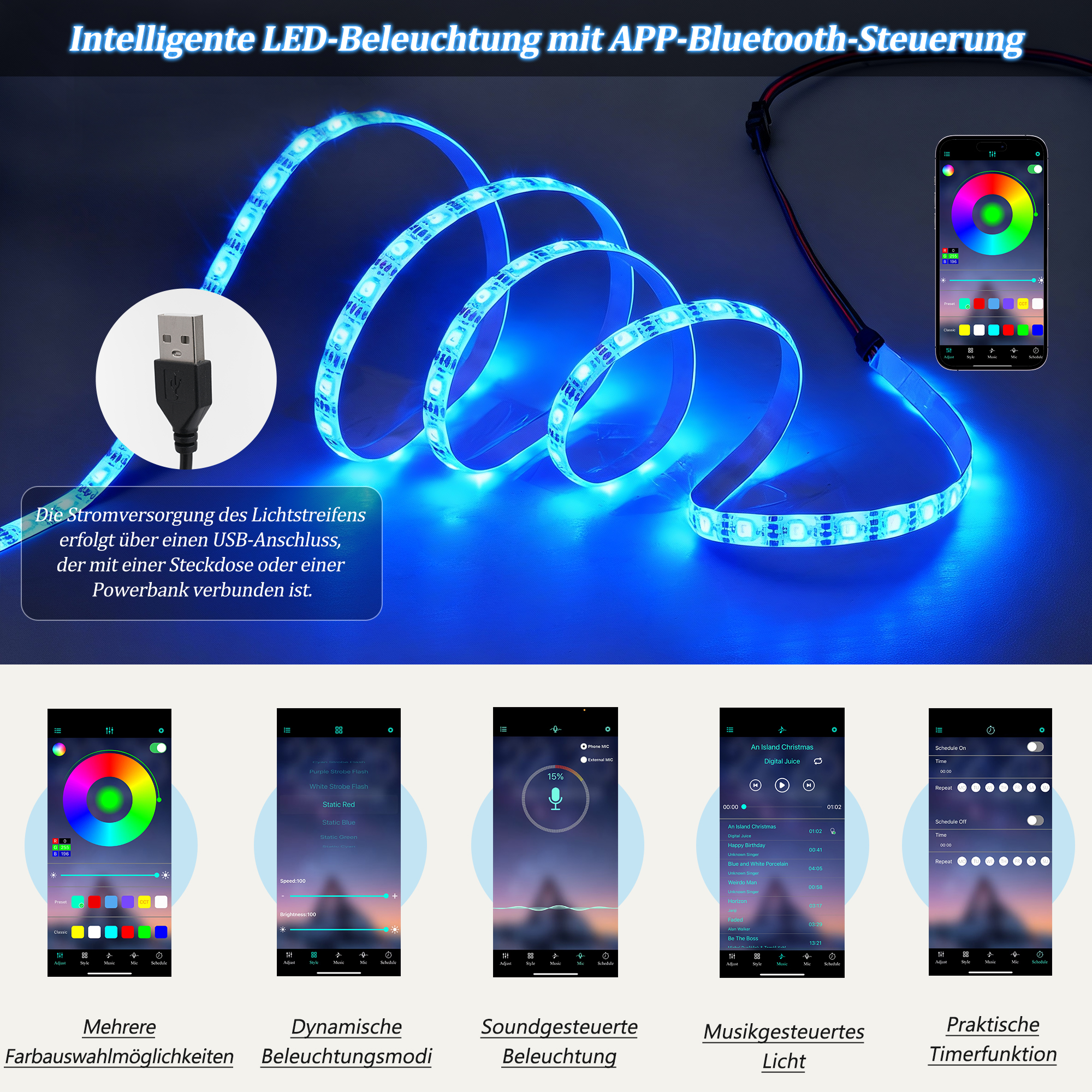 Éclairage LED et ports USB