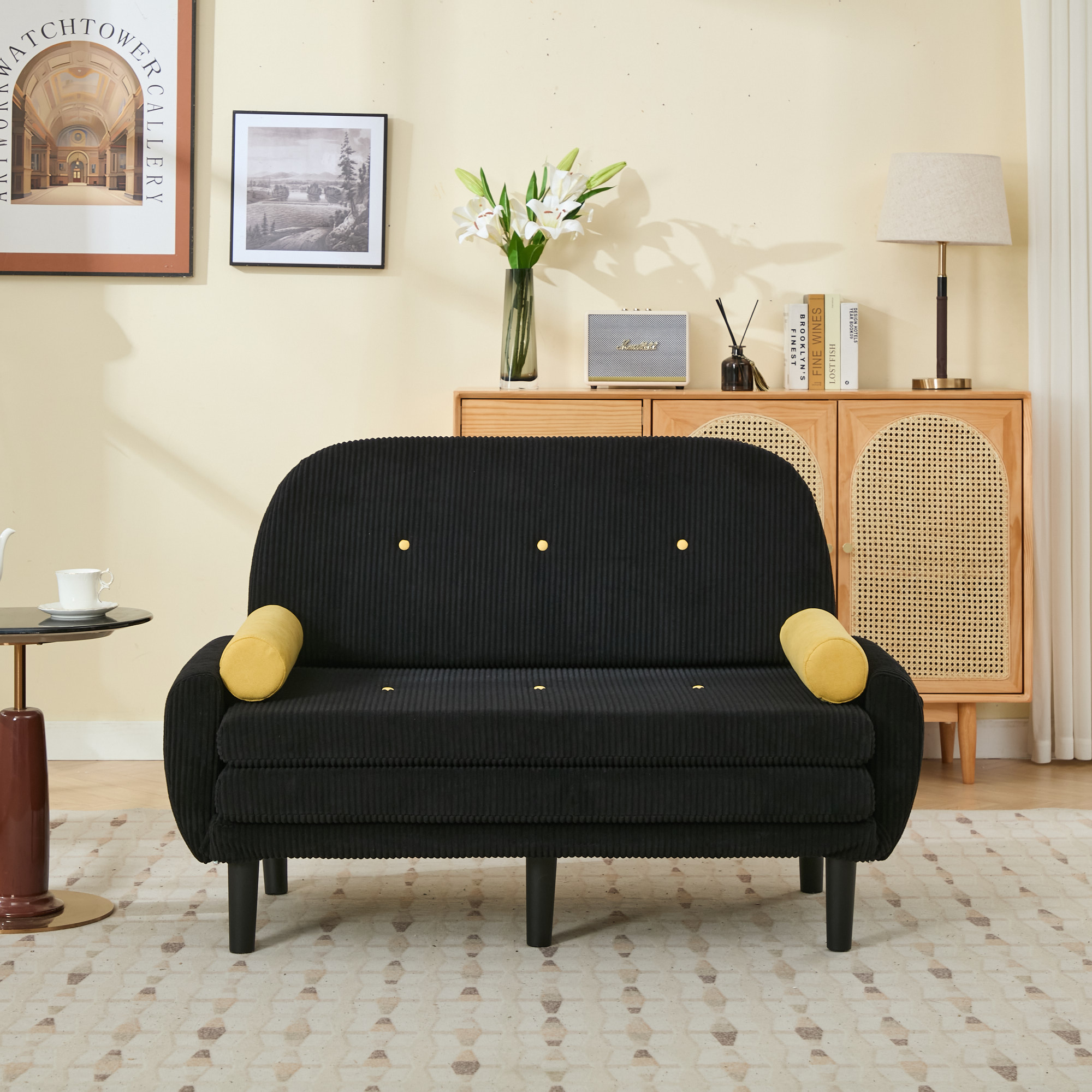 Fauteuil relax convertible canapé jour nuit noir velours côtelé avec coffre rangement et dossier réglable