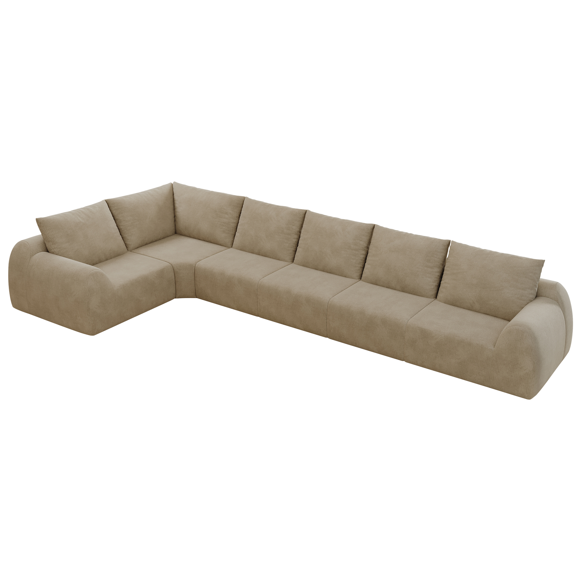 Canapé d'angle 401x200x85 cm en tissu chenille khaki, rembourrage mousse haute élasticité, sans montage requis, format compressé pour livraison facile