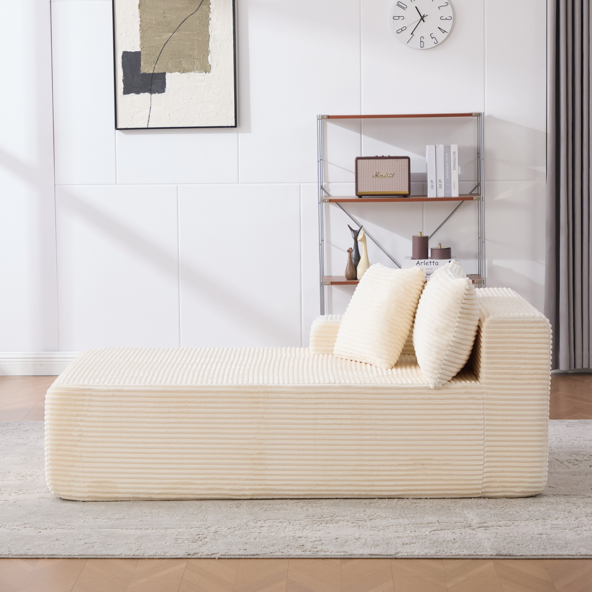 Méridienne Salon 2 Places, Canapé Modulable avec Allonge Confortable, Revêtement Chenille Beige Intérieur