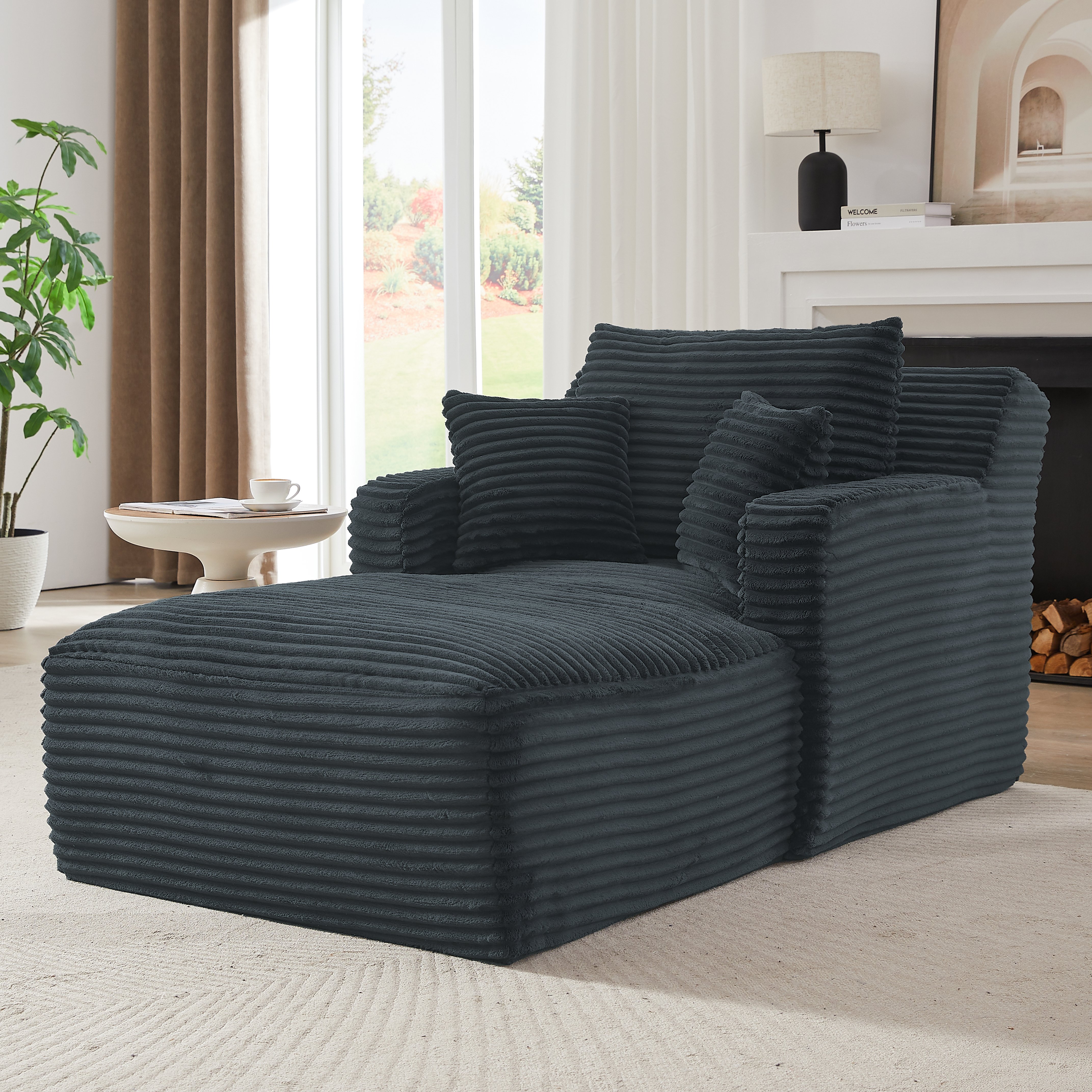 Méridienne Salon Gris Foncé Velours Côtelé - Canapé Relax Sans Assemblage Confortable et Design Épuré Pièce Unique