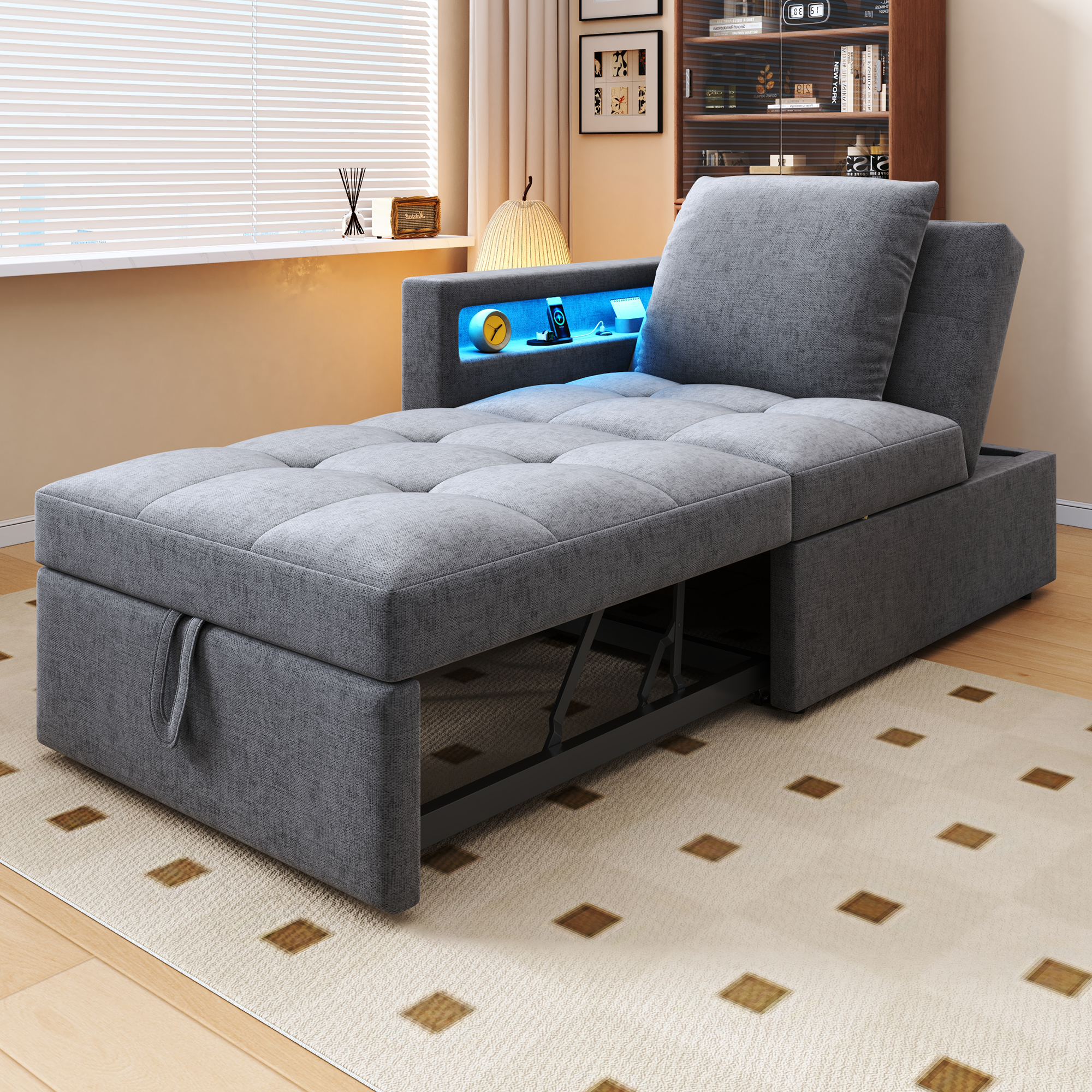 Lit avec rangement 177x68x65 cm pour 2 personnes avec tiroirs intégrés et charge USB Type-C