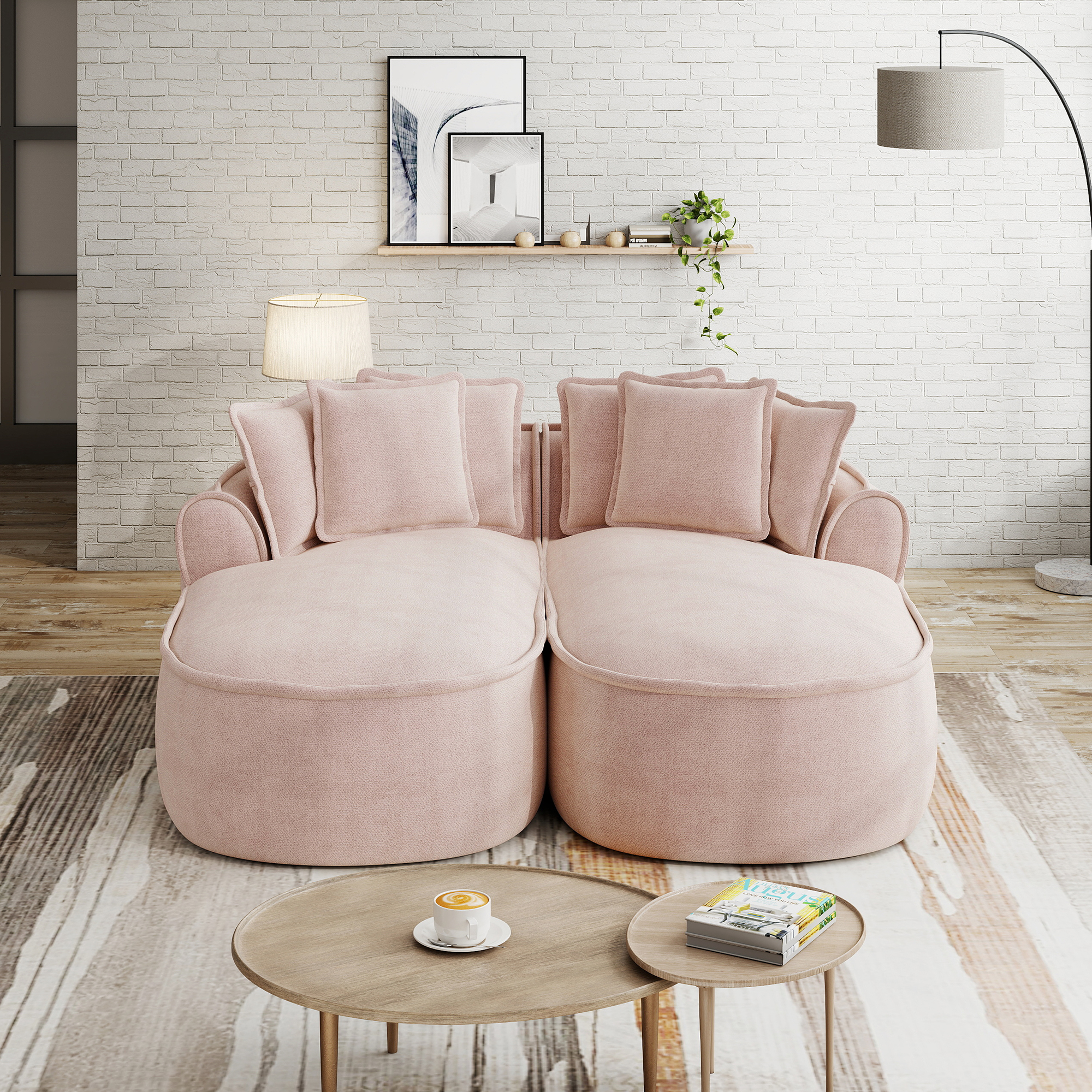 Méridienne Modulable Canapé Salon Contemporain Tissu Chenille Rose Profonde Extra Large Confortable