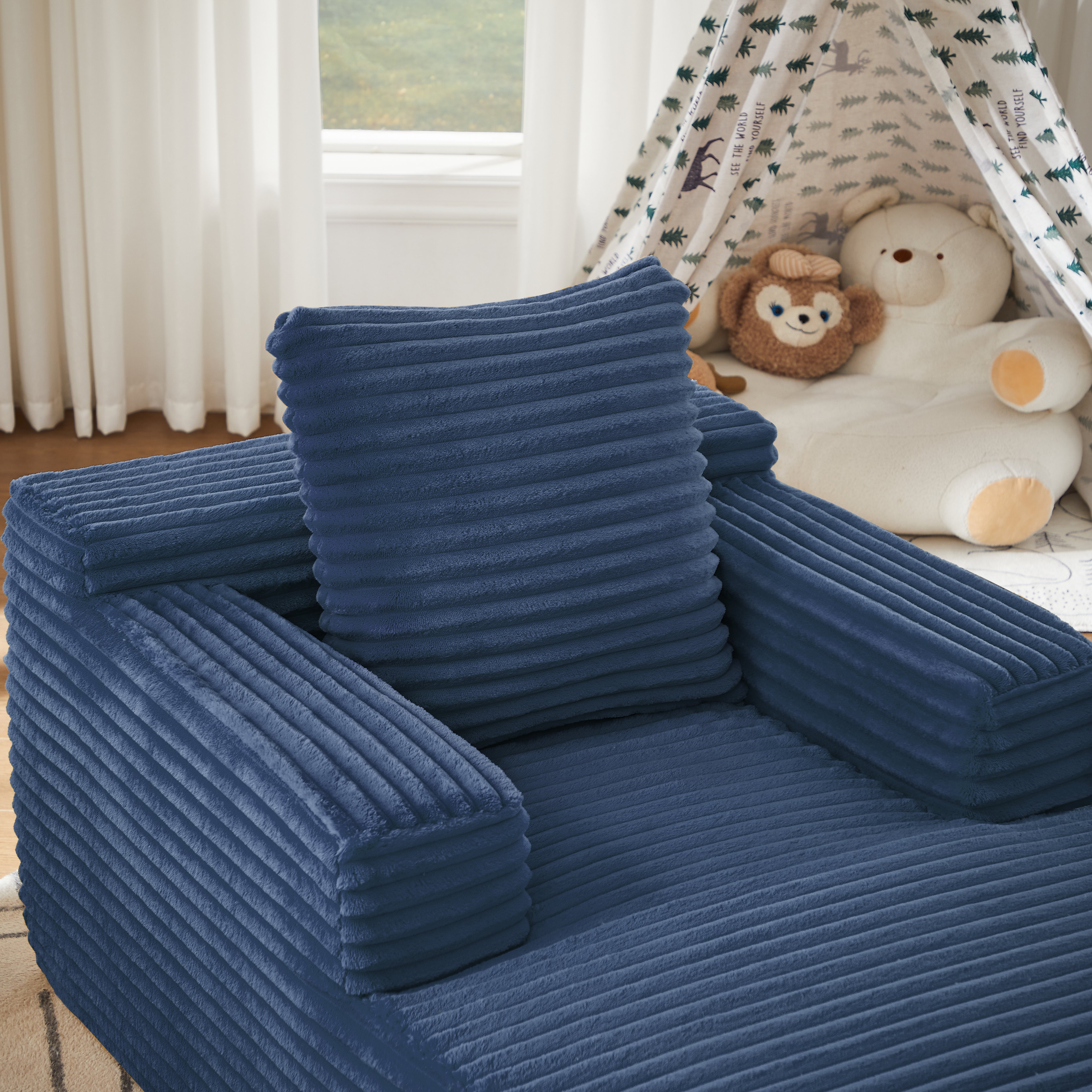 Méridienne Bleu Canapé Moderne en Velours Côtelé Salon Design Compact