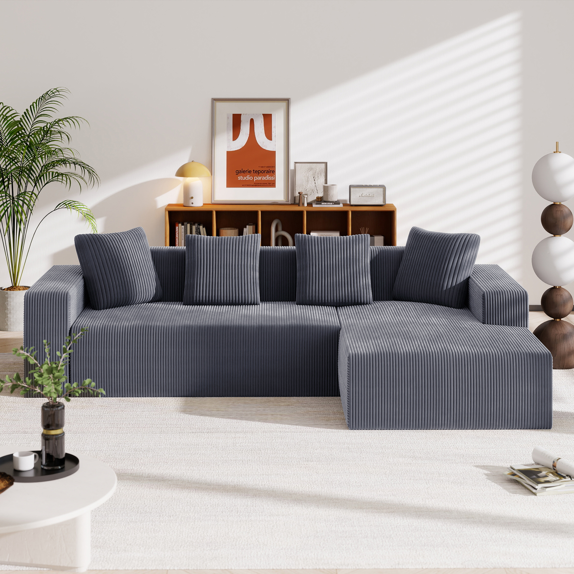 Canapé Modulable d'Angle avec Méridienne Extensible, Assise Profonde Confort Cloud et Coussins Inclus pour Salon Moderne