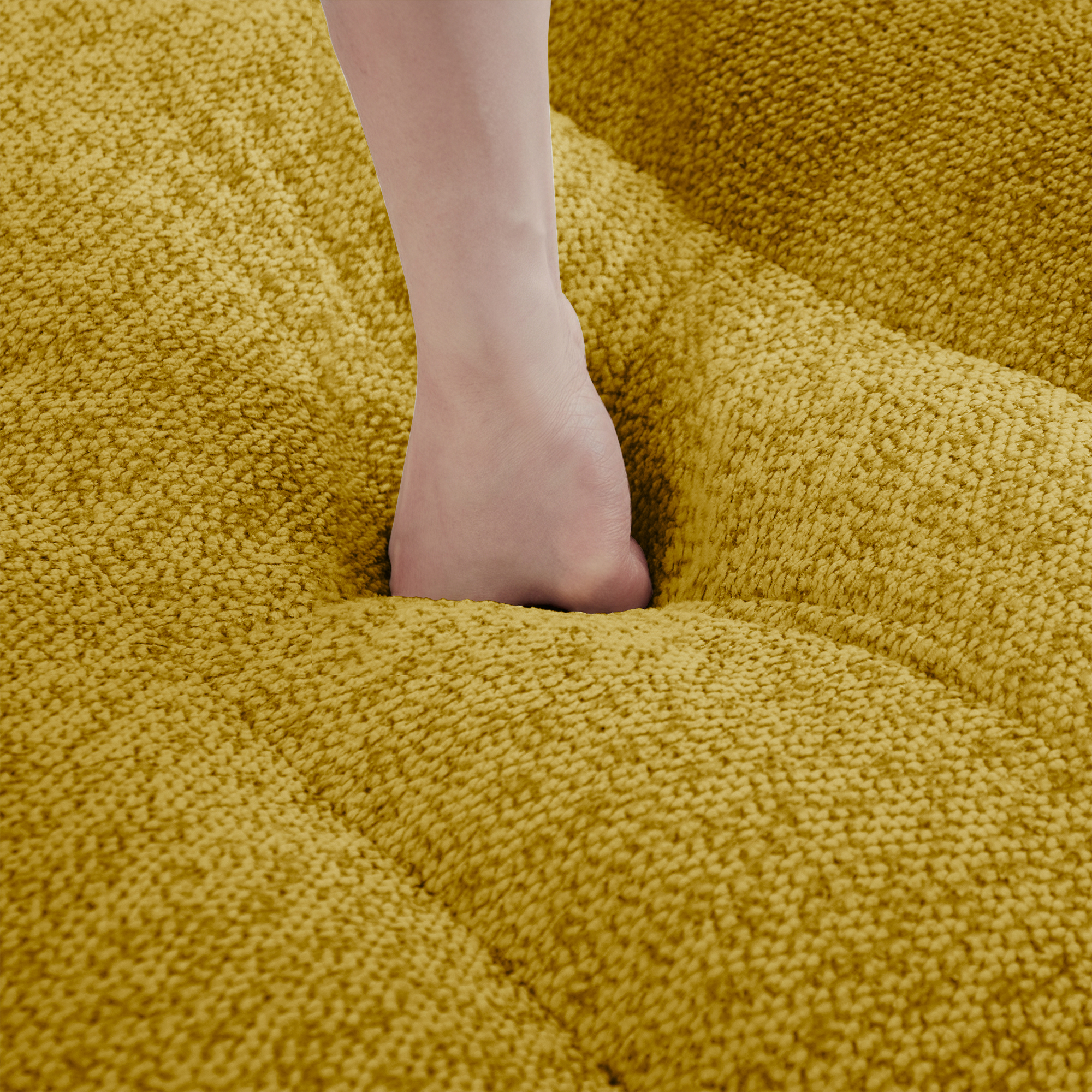 Canapé Modulable 4 Places avec Coffre de Rangement Intégré et Ottoman pour Salon Contemporain en Granular Fleece Jaune
