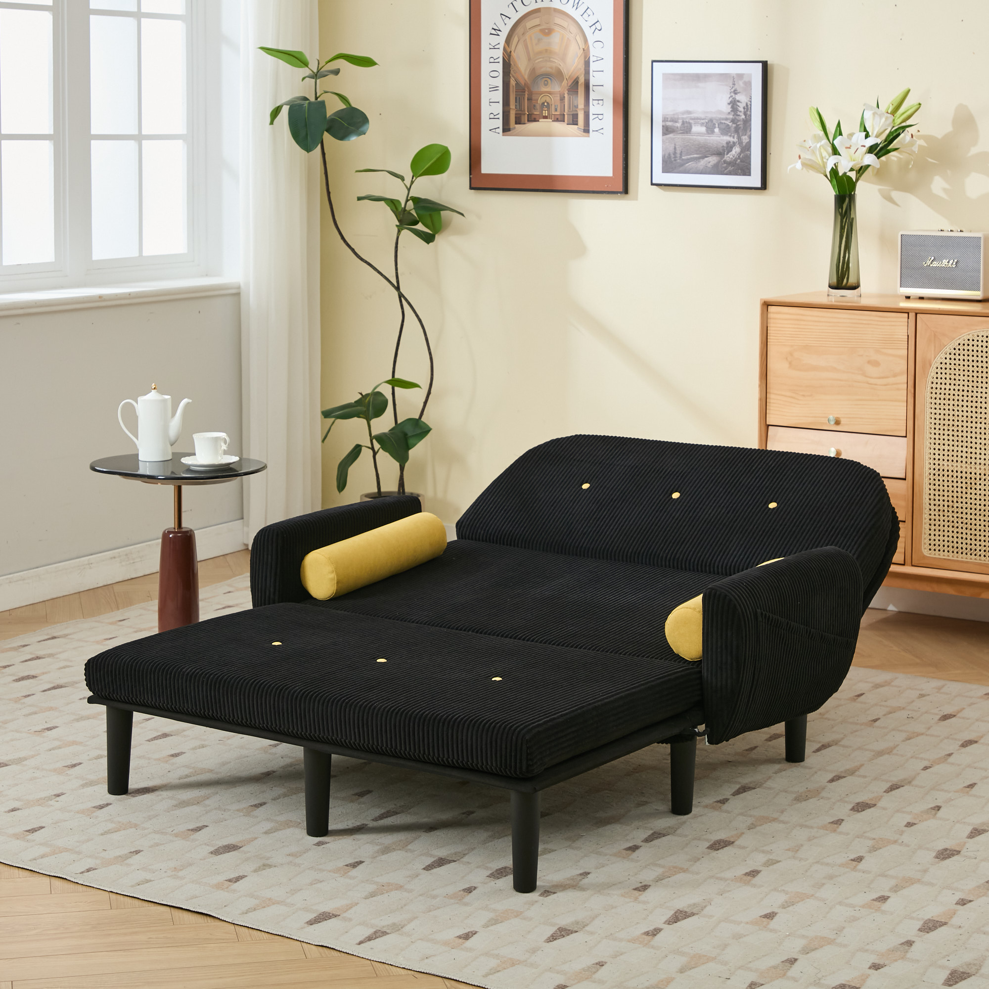 Fauteuil relax convertible canapé jour nuit noir velours côtelé avec coffre rangement et dossier réglable