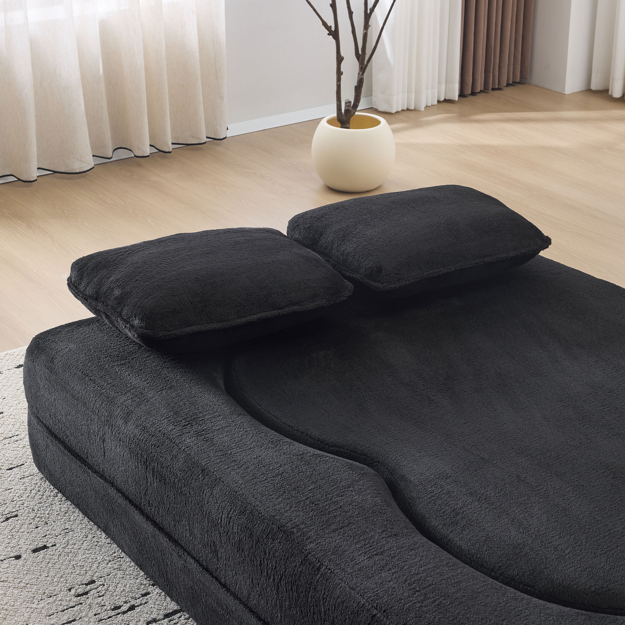 Canapé droit convertible lit noir, revêtement en velours haute densité, design moderne et confortable pour salon ou chambre d'amis, prêt à l'emploi