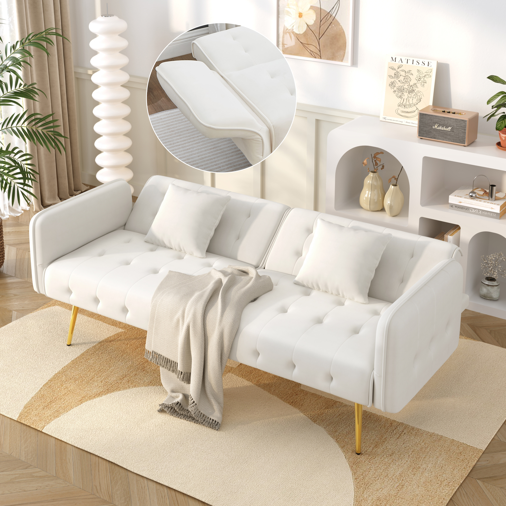 Canapé Convertible 2 Places Dimensions 178x82x70 cm, Surface de Sommeil 215x81,5 cm, Design Contemporain avec Pieds Surélevés