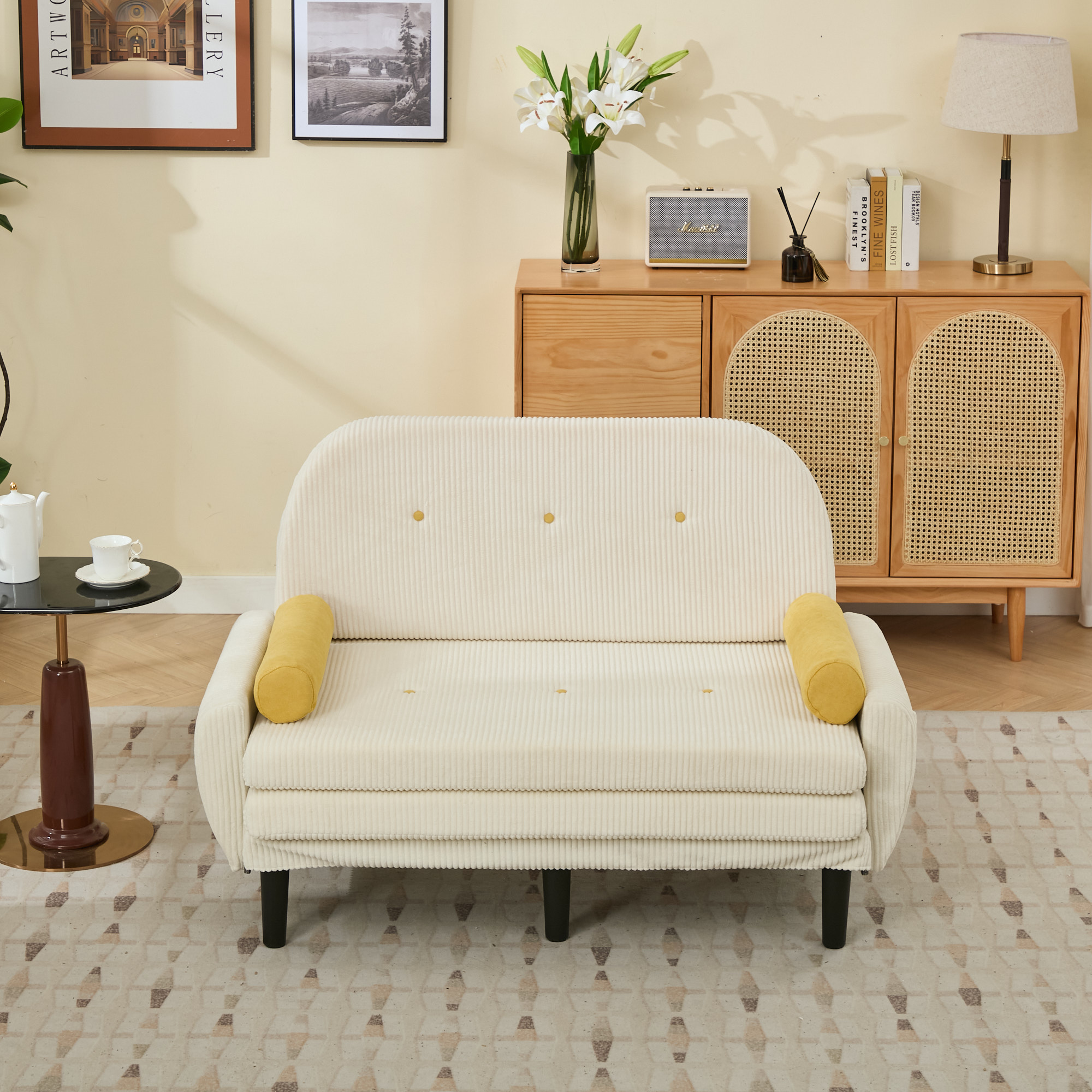 Canapé lit convertible avec dossier réglable et rangement intégré, Fauteuil relax ergonomique 2 places pour détente