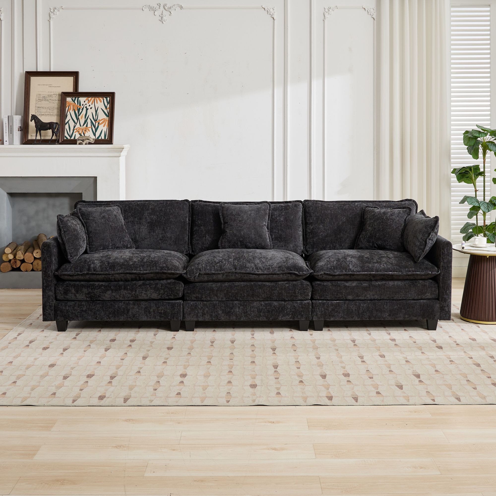 Canapé 3 places modulable et rembourré double couche, canapé en chenille respirante pour salon et appartement
