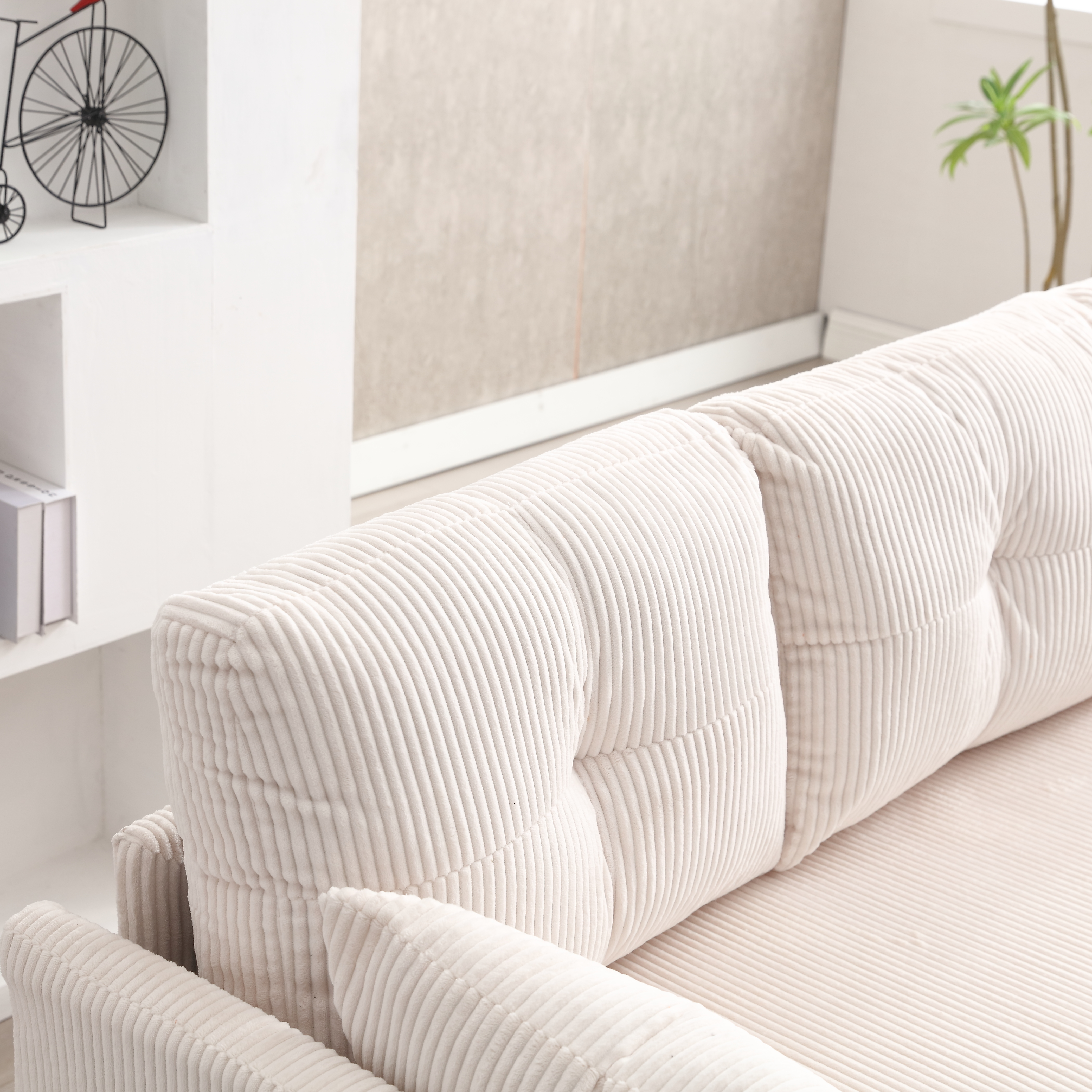 Velours côtelé beige et rembourrage haute densité