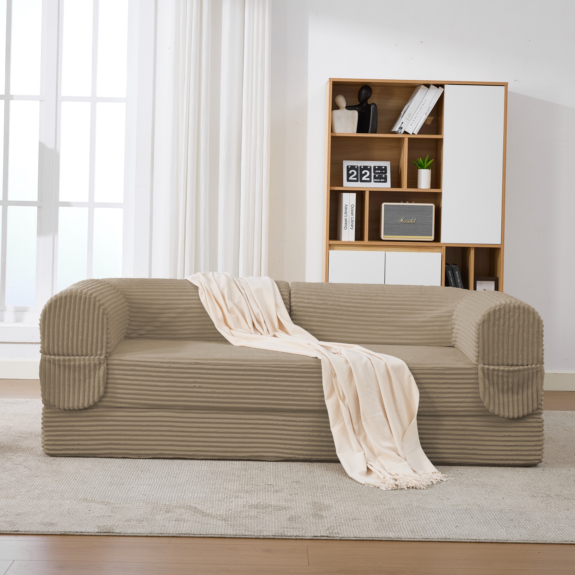 Canapé Droit 190x78x65 Cm, 2 Places avec Coussins Épais, Revêtement Cord Verticaux Marron, Design Compact Pour Petit Salon