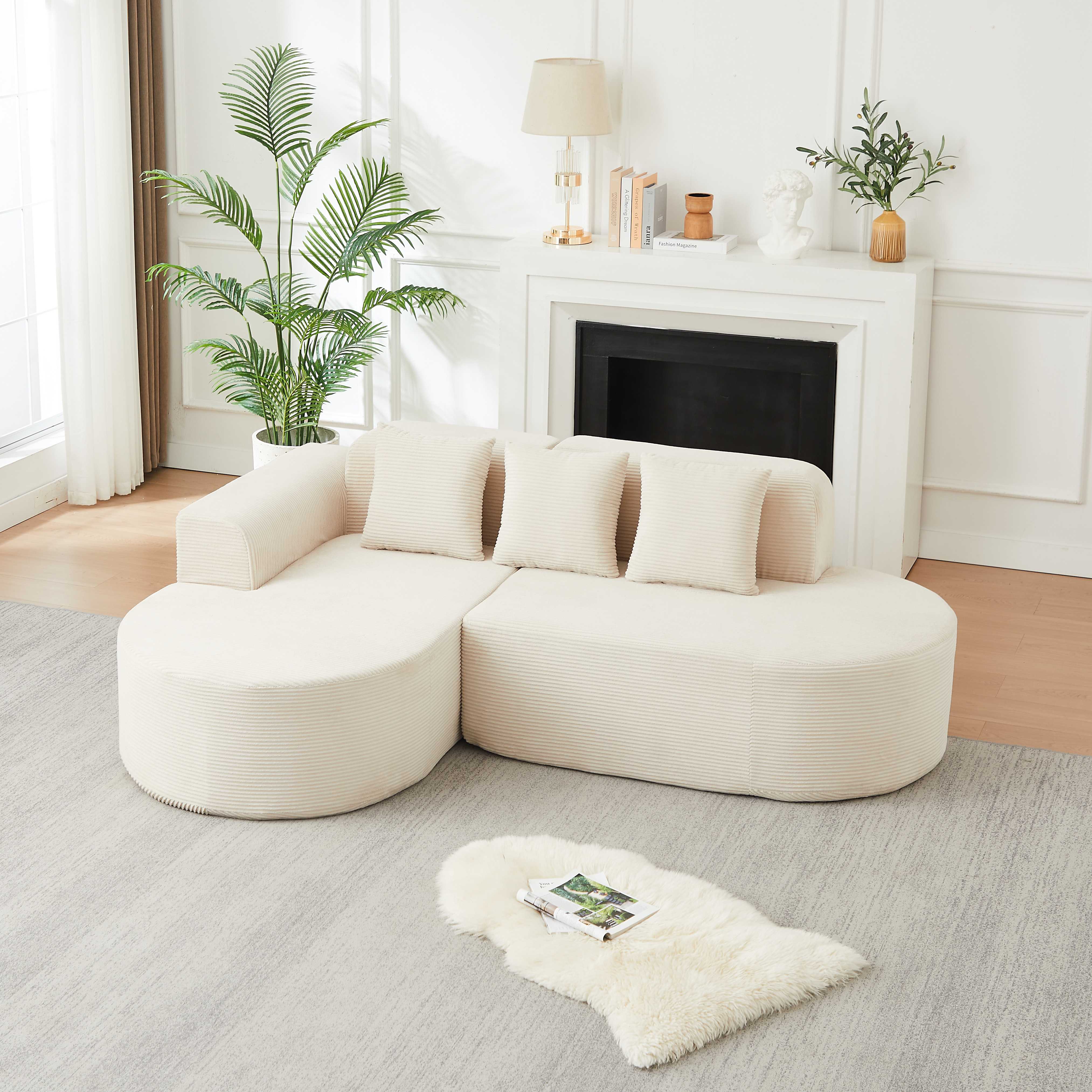Canapé d'angle structure rembourrée tissu corduroy doux, accoudoirs arrondis ergonomiques, format L 220cm pour espace vie