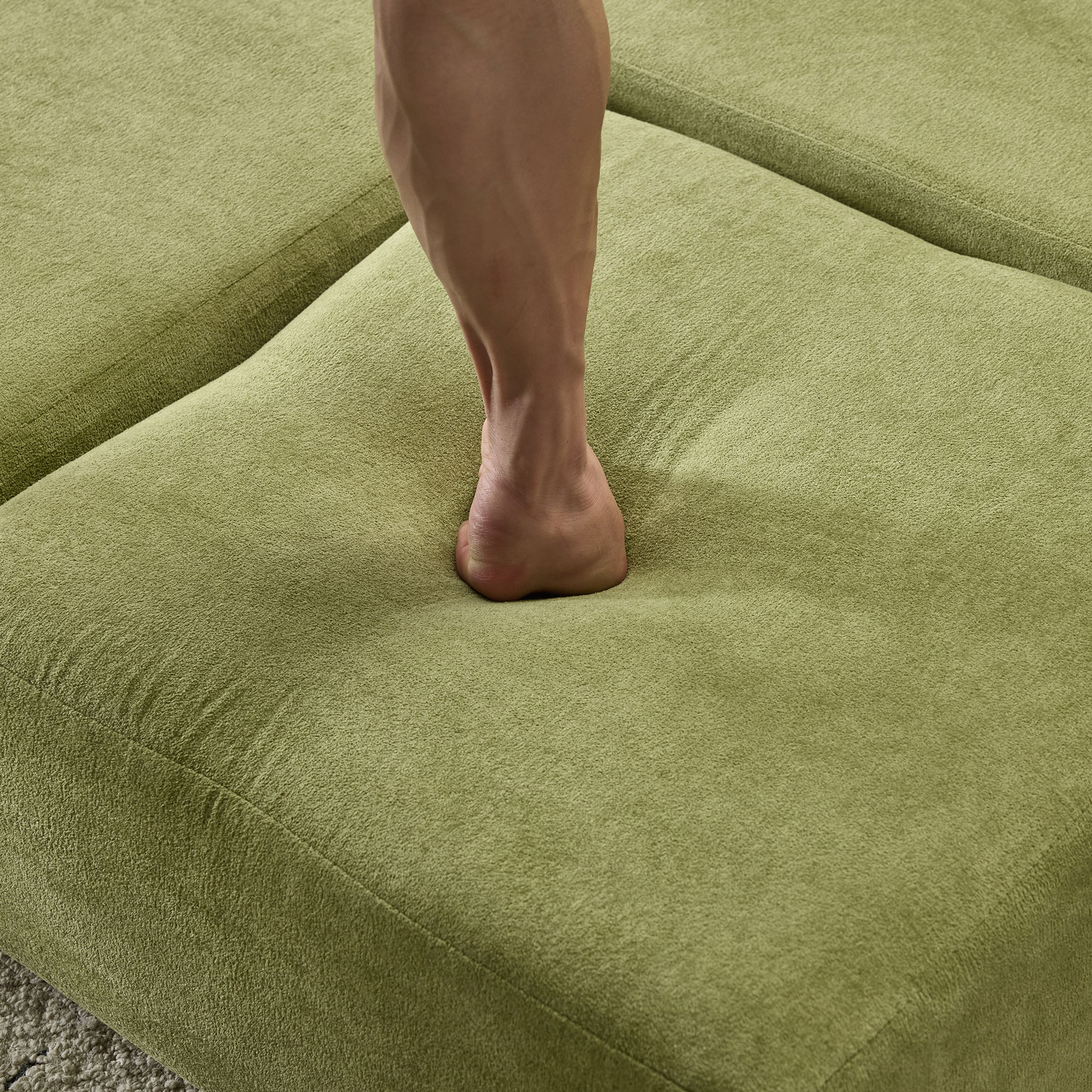 Canapé modulable chenille vert 201x75cm - Canapé lit multifonction avec housse amovible pour studio et bureau