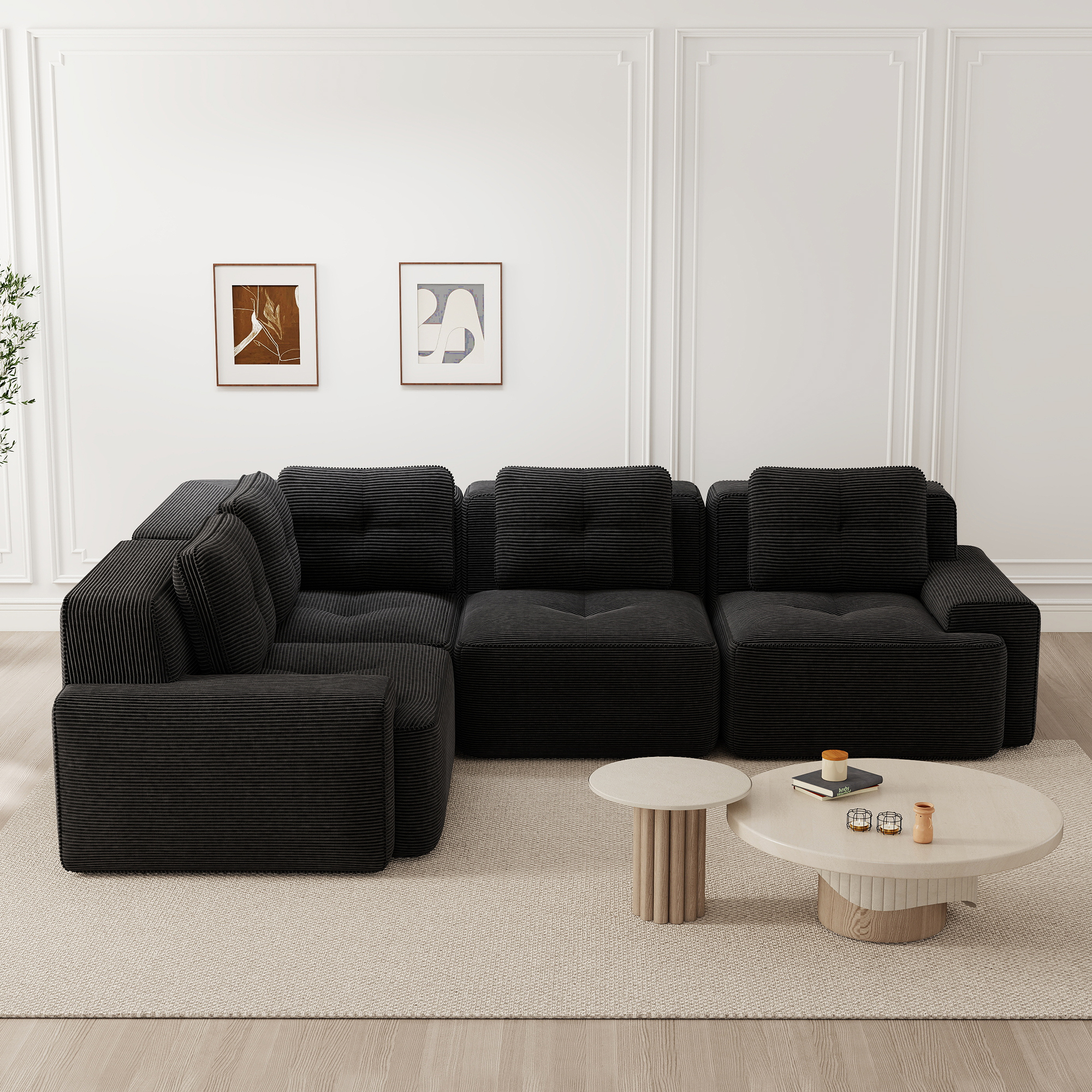 Canapé Modulable Cadre Invisible Revêtement Corduroy Mousse Haute Densité