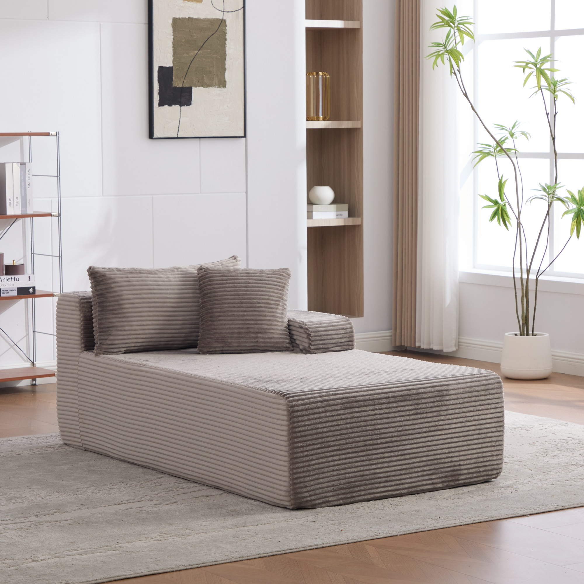 Méridienne Salon Gris Tissu Chenille Confortable Fonction Chaise Longue Avec Coussin Inclus Prêt à Poser
