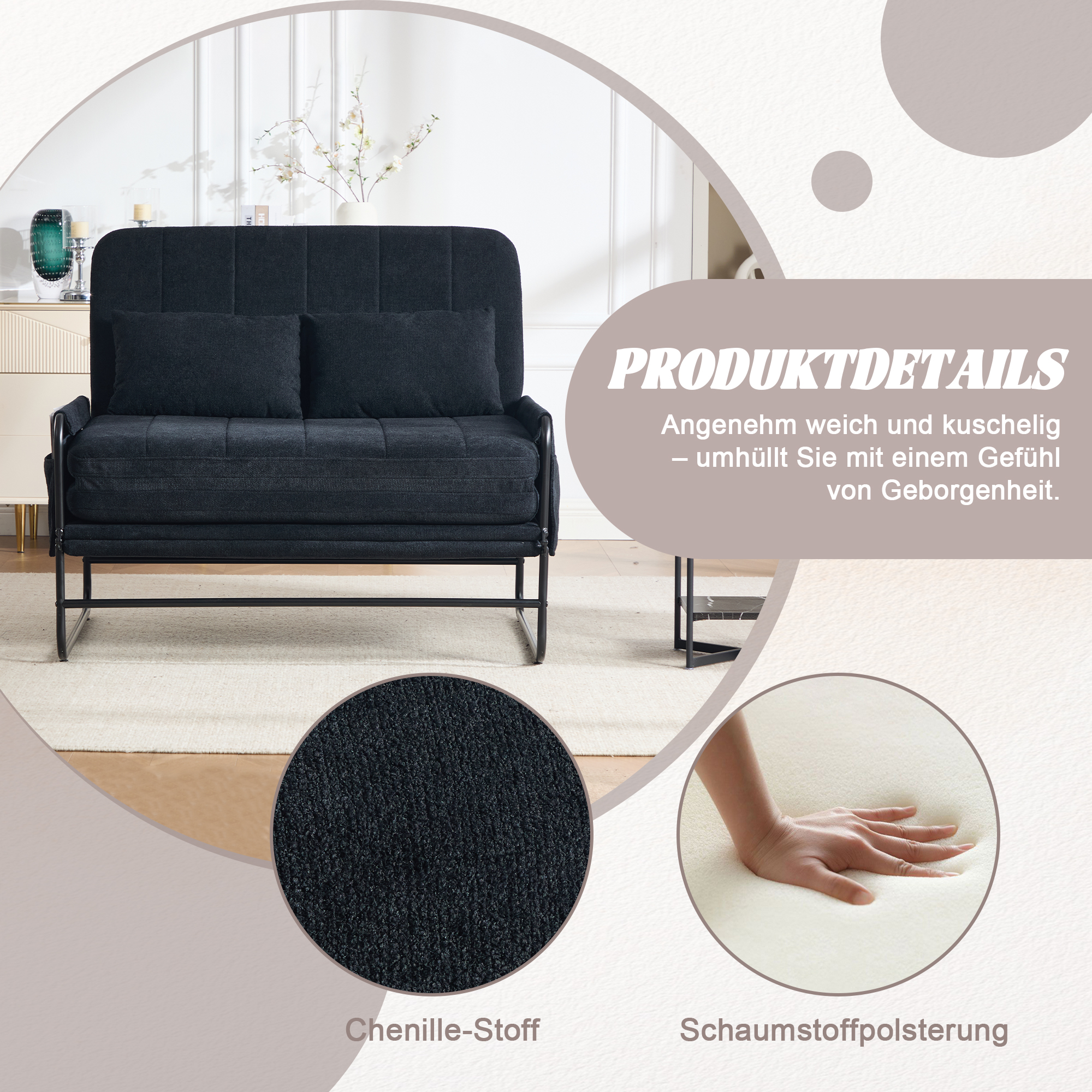 Chenille et mousse haute densité