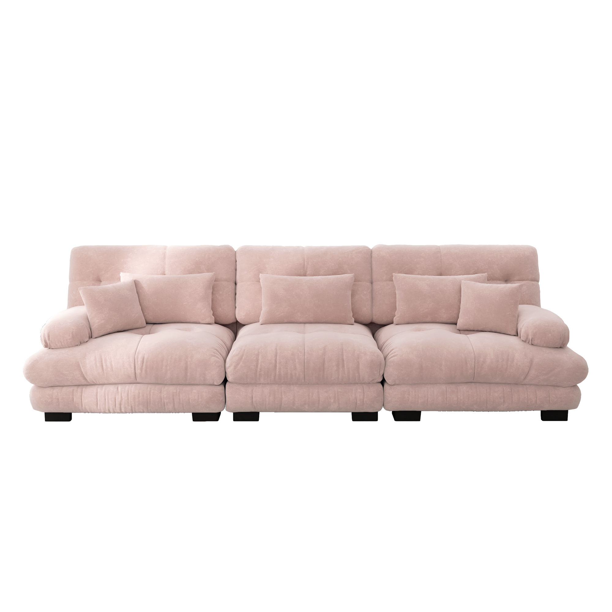 Canapé d'angle 3 places modulable avec tiroir intégré et assise profonde en chenille rose pour salon