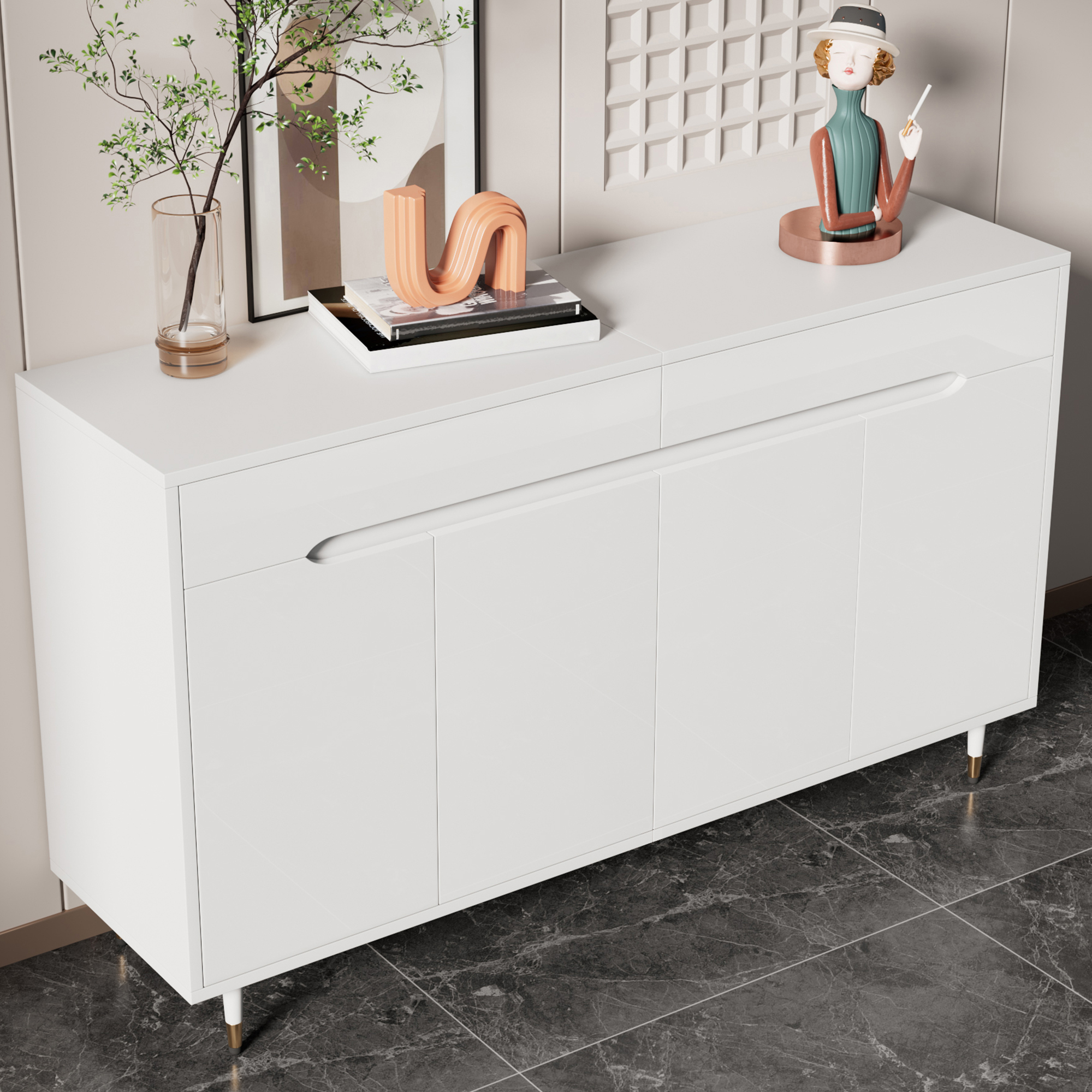 Meuble à chaussures 140x39x84 cm, Rangement pour 24 Paires de Chaussures, 2 Tiroirs, 2 Étagères Réglables, Design Minimaliste