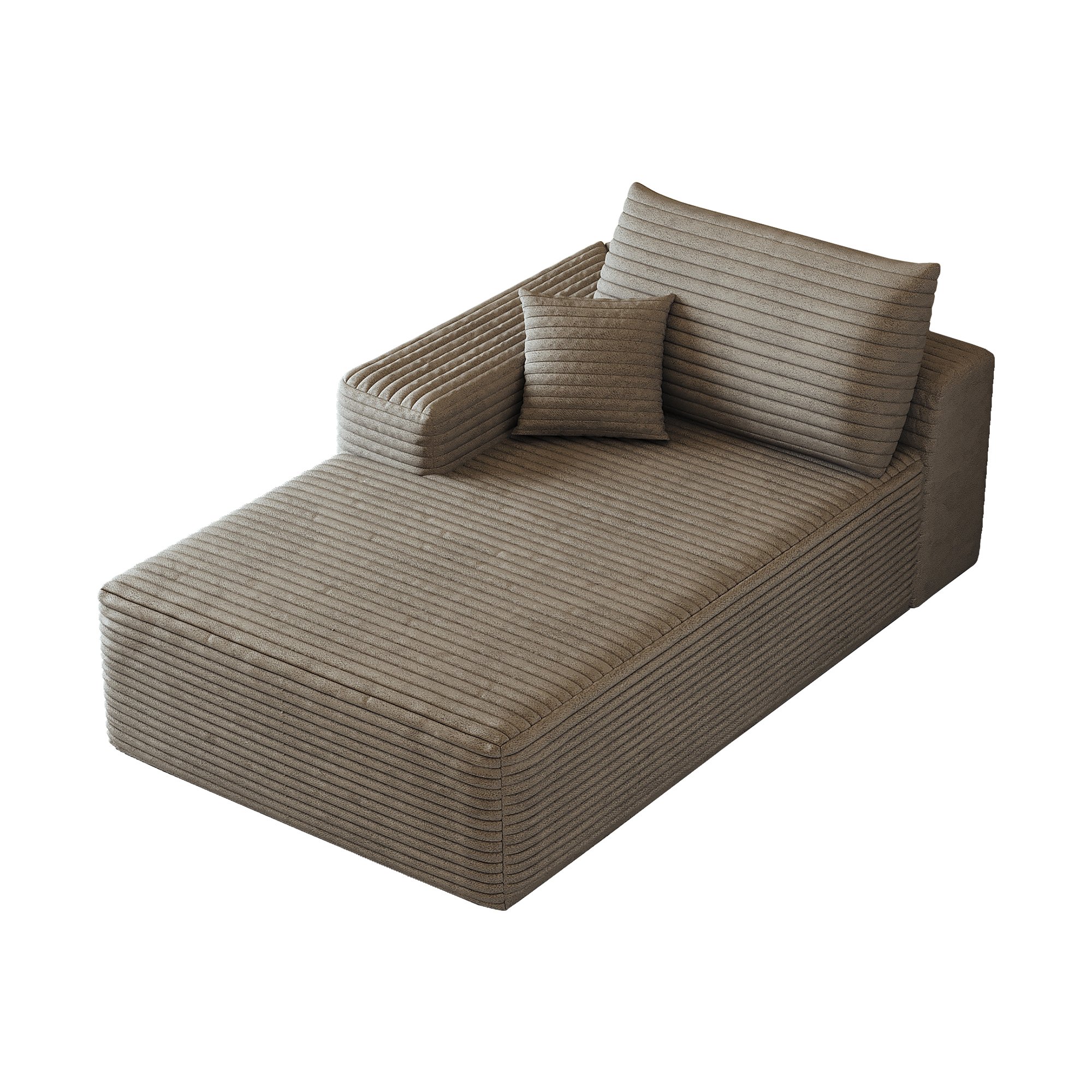 Canapé d'angle convertible Camel en tissu velours côtelé avec chaise longue, structure nuage sans montage, dimensions 175x95x83 cm pour salon moderne et confortable.