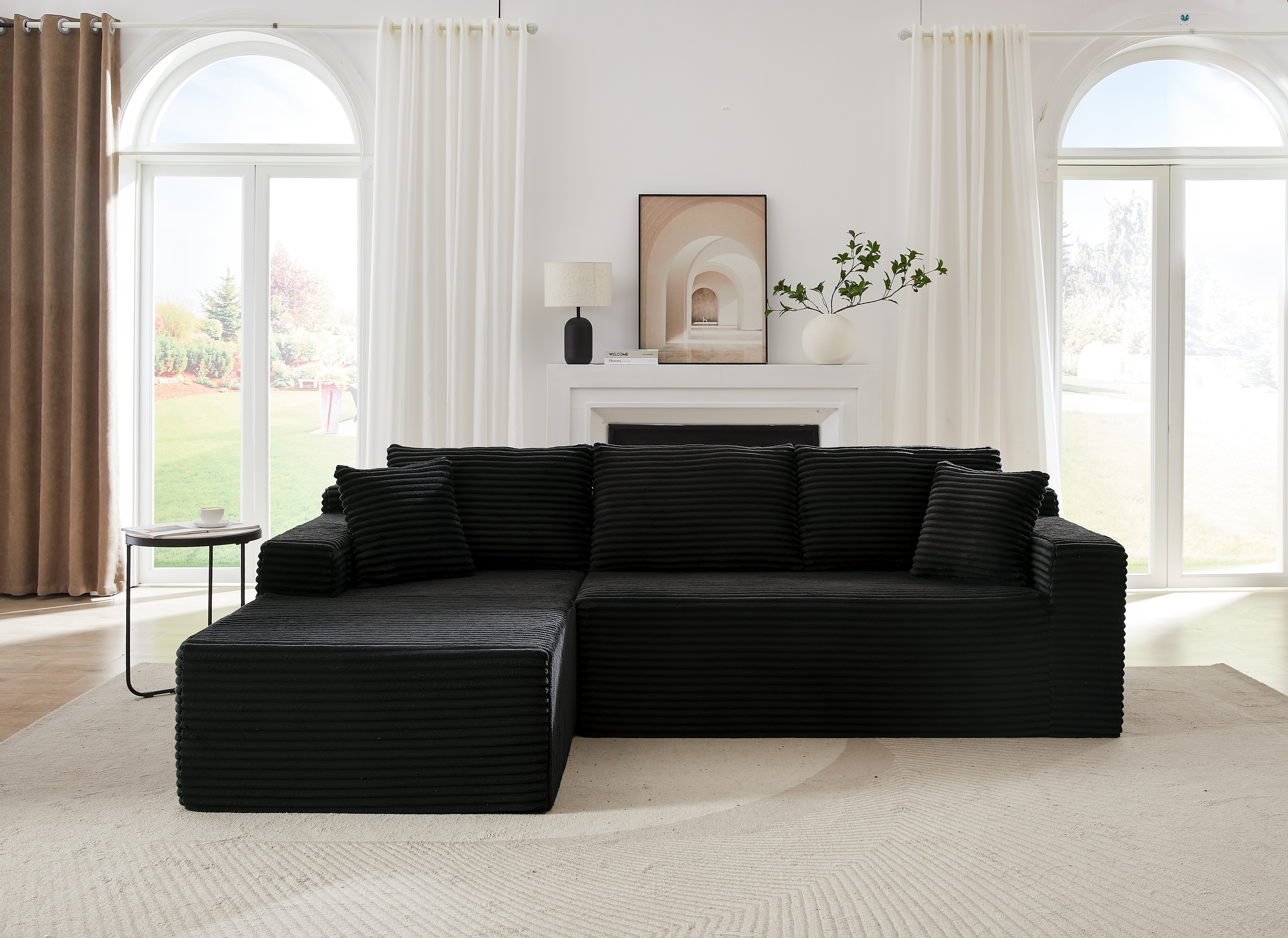 Canapé Modulable Noir Avec Méridienne Surdimensionnée Housse Lavable En Machine Confort Mousse à Mémoire de Forme Pour Salon Moderne
