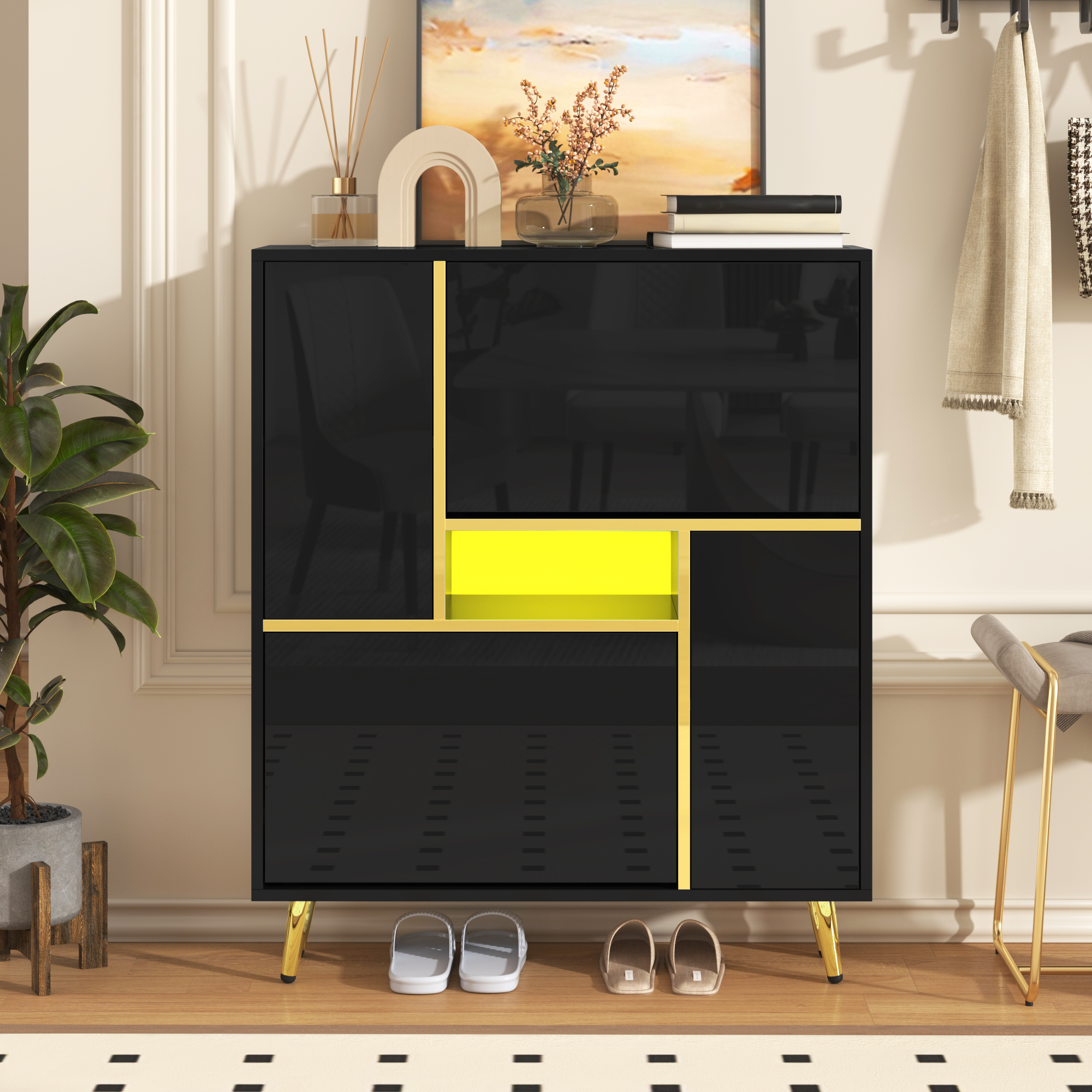 Meuble à chaussures noir 80x25x96 cm, armoire moderne avec portes et étagères réglables, panneau de particules