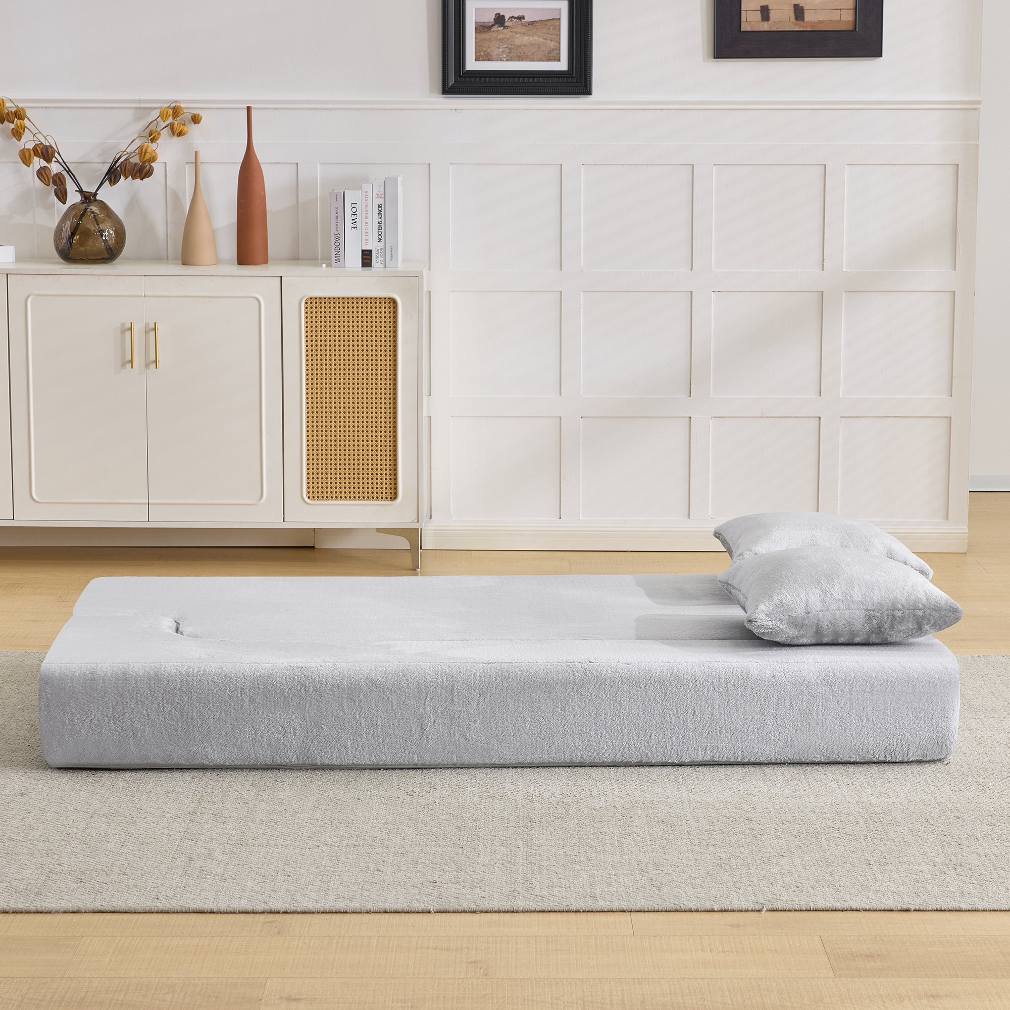 Canapé Droit 2 Places Tissu Gris Clair Rembourrage Mousse Haute Densité Structure Robuste Design Contemporain Salon Moderne