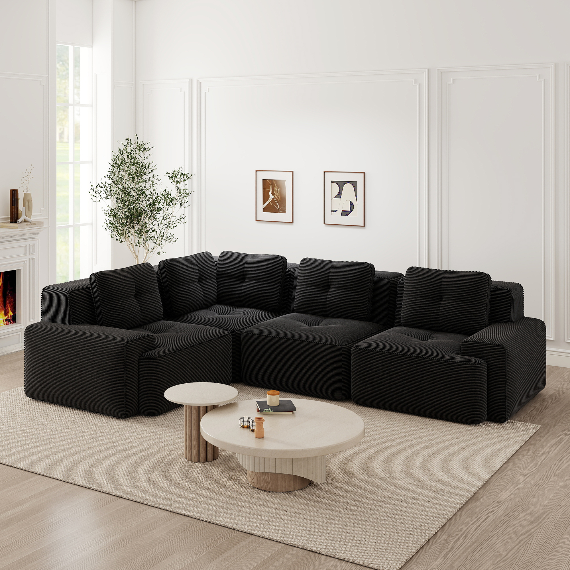 Canapé Modulable Cadre Invisible Revêtement Corduroy Mousse Haute Densité