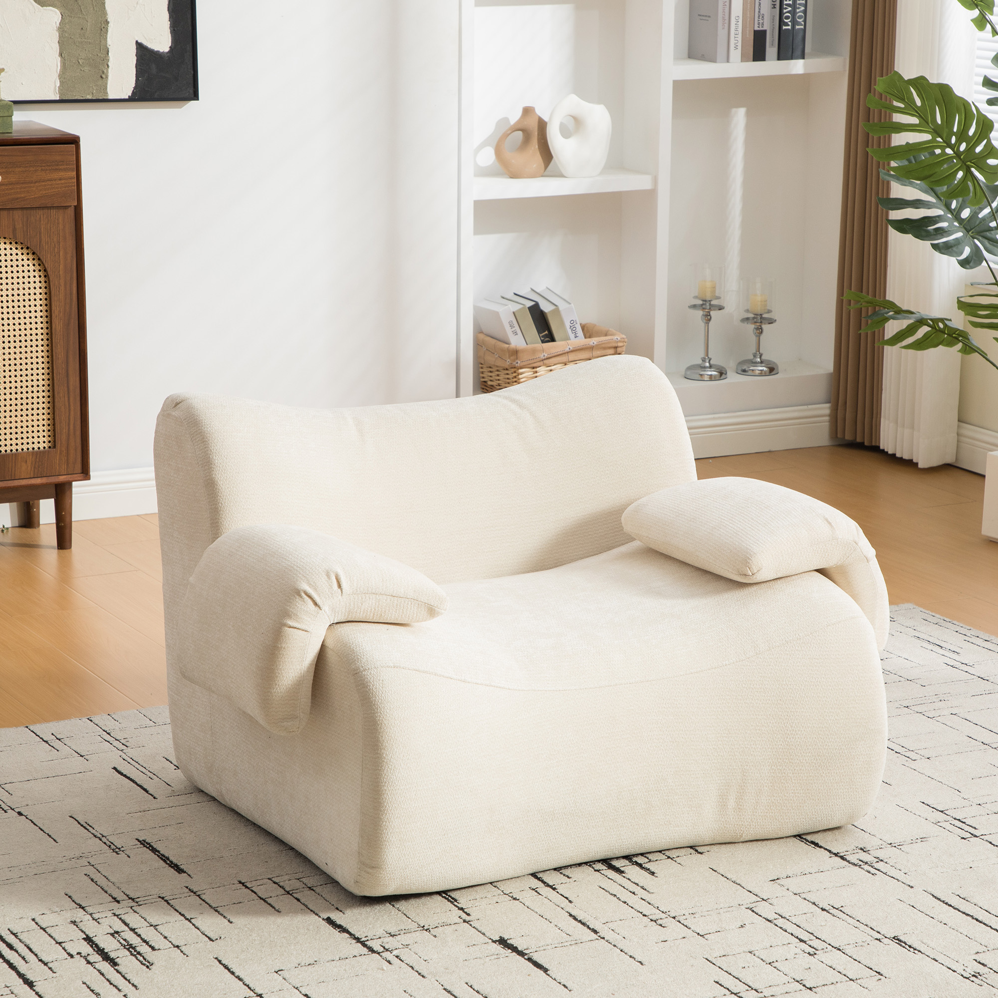 Canapé modulable chenille beige 120x92cm, canapé compressé sans outil, revêtement tissu durable pour salon moderne