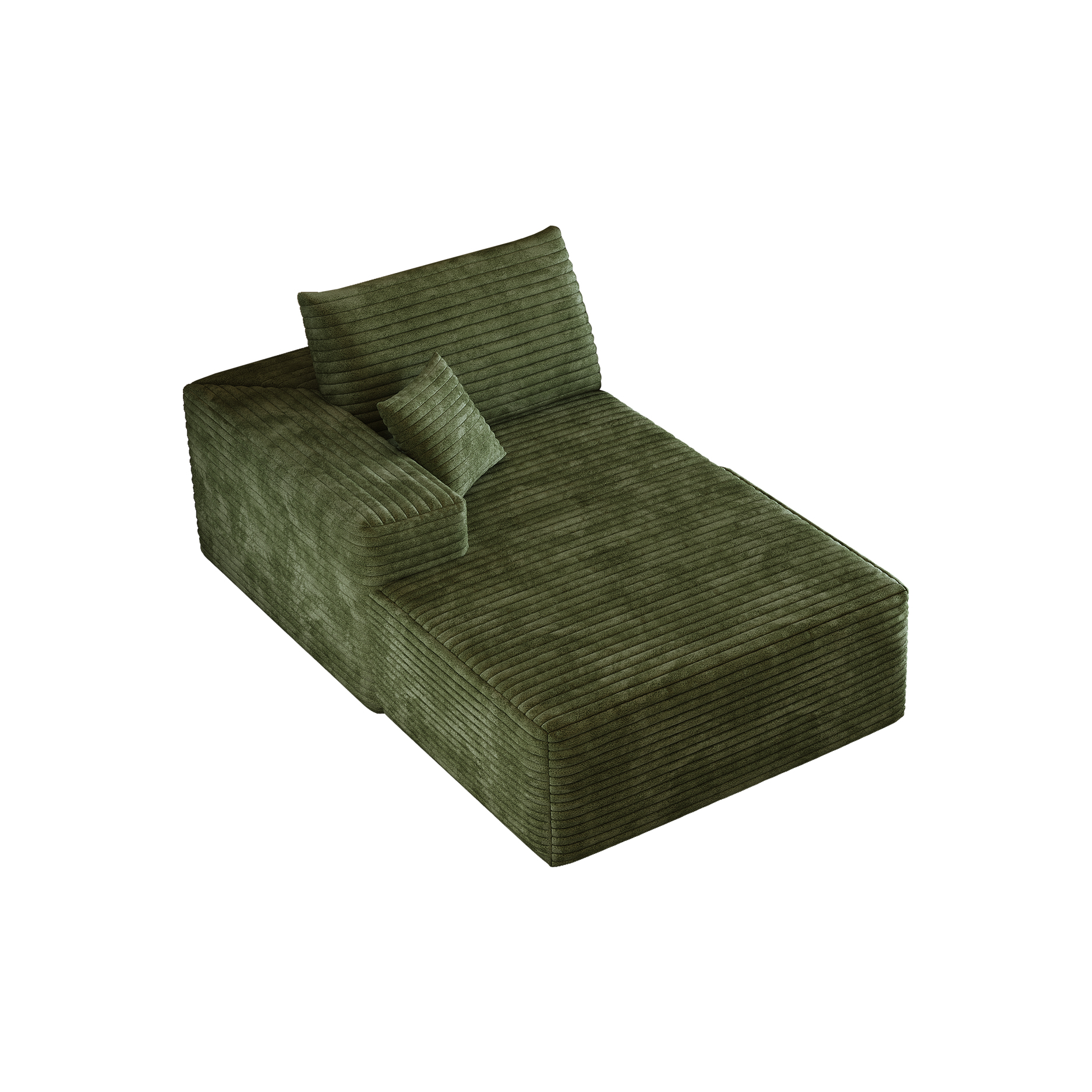 Canapé convertible vert 175x95cm en tissu velours côtelé, méridienne gauche sans montage, style nuage moderne