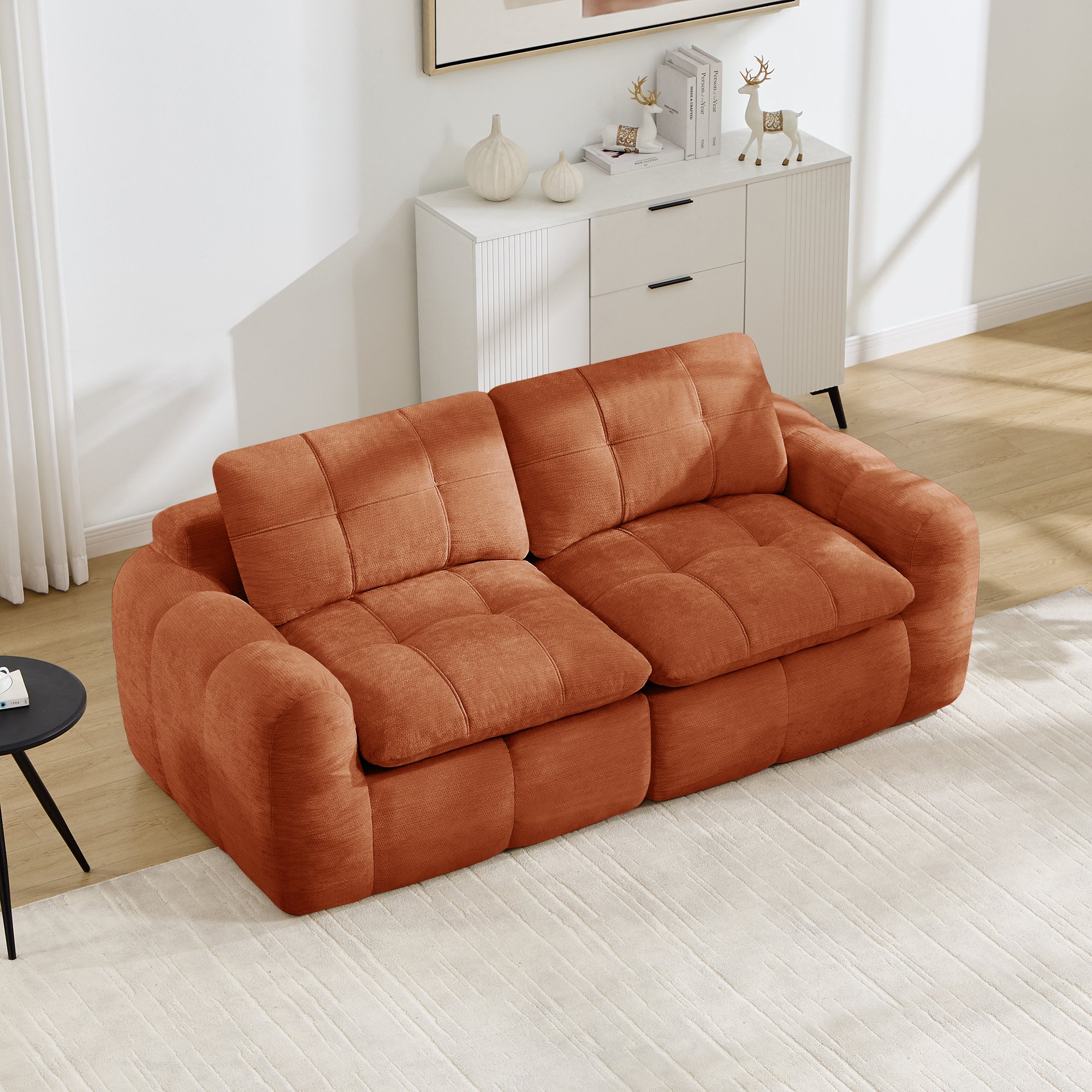 Canapé 2 places revêtement chenille anti-boulochage, corps en mousse haute densité sans cadre métallique, style quadratique moderne