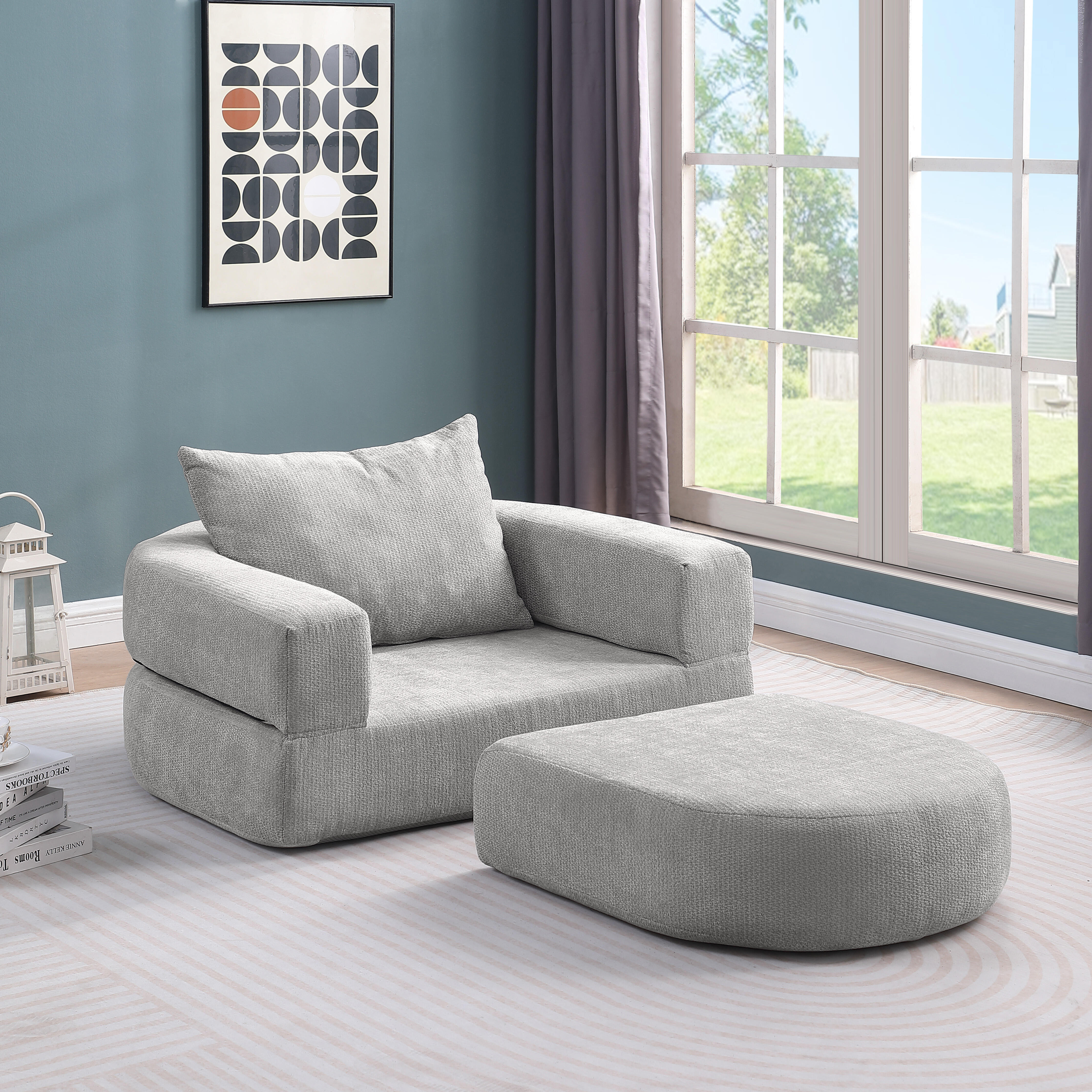 Canapé Modulable Chenille Gris Clair Design Minimaliste Salon Chambre Invitée Compact 101x90x41 cm Pliable