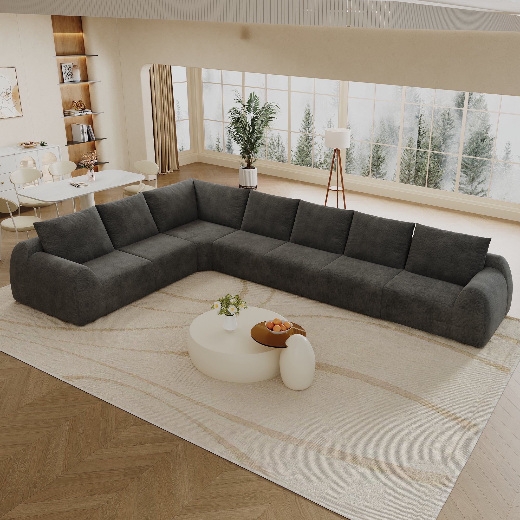 Grand Canapé d'angle 401x267x85cm gris foncé, tissu chenille, mousse haute densité, livraison compacte sans outils nécessaires