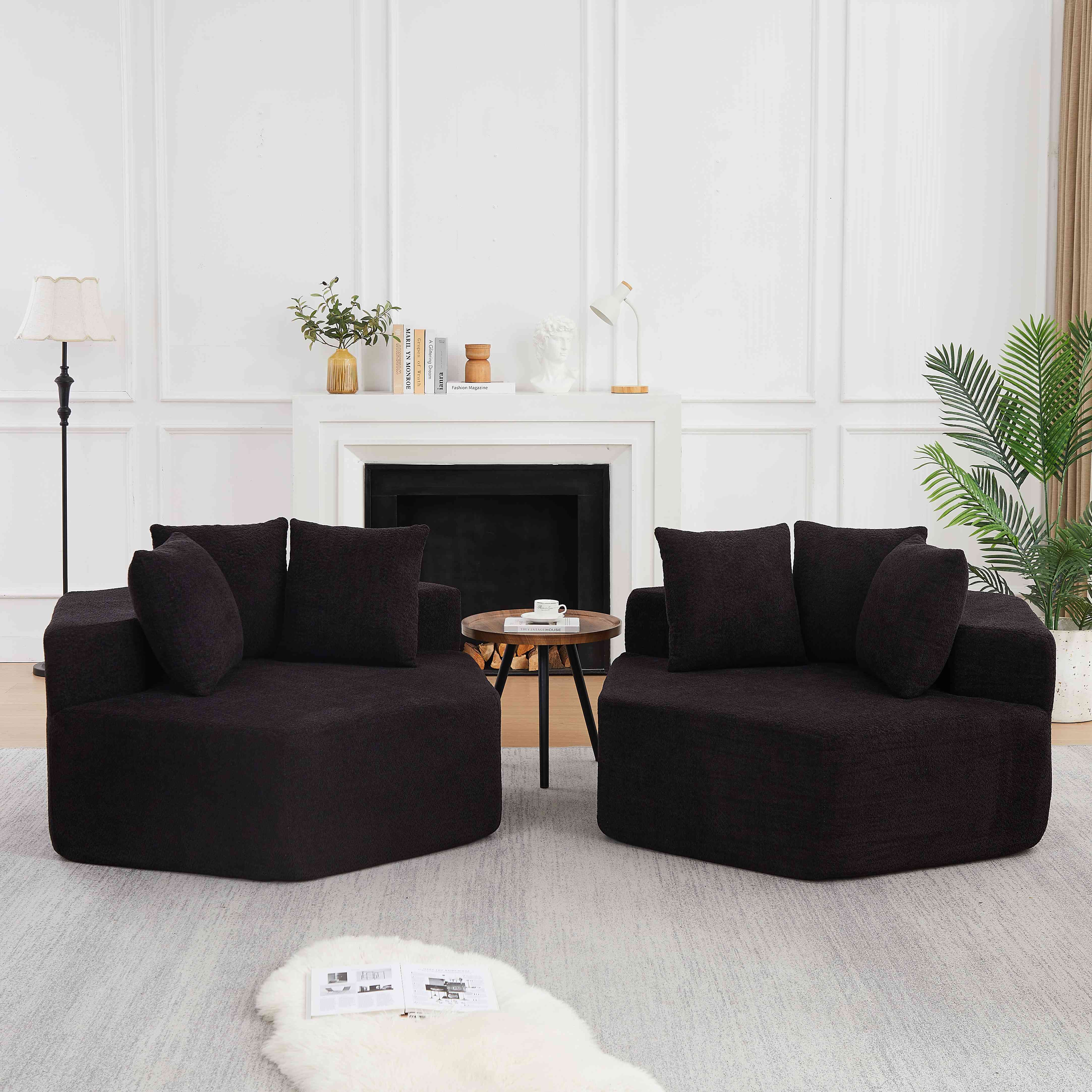 Fauteuil hexagonal noir 43 kg, siège individuel modulable avec coussins, livraison en 2 colis compressés