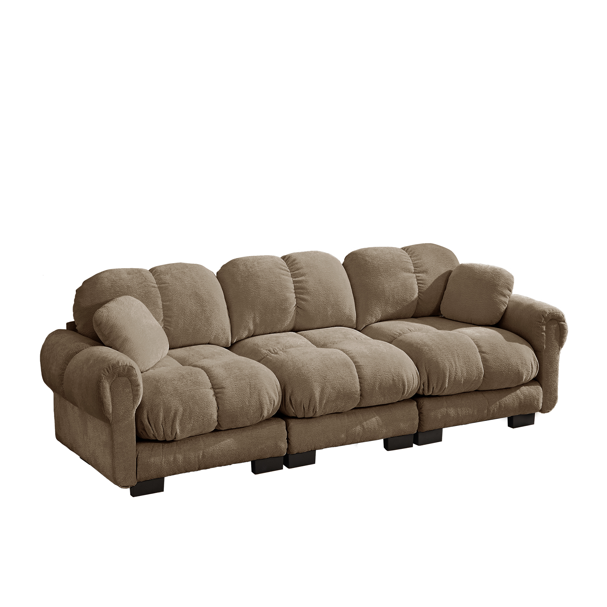 Canapé Modulable 3 Places en Tissu Chenille Marron, Design Contemporain avec Coussins Décoratifs et Structure Renforcée pour Salon Moderne